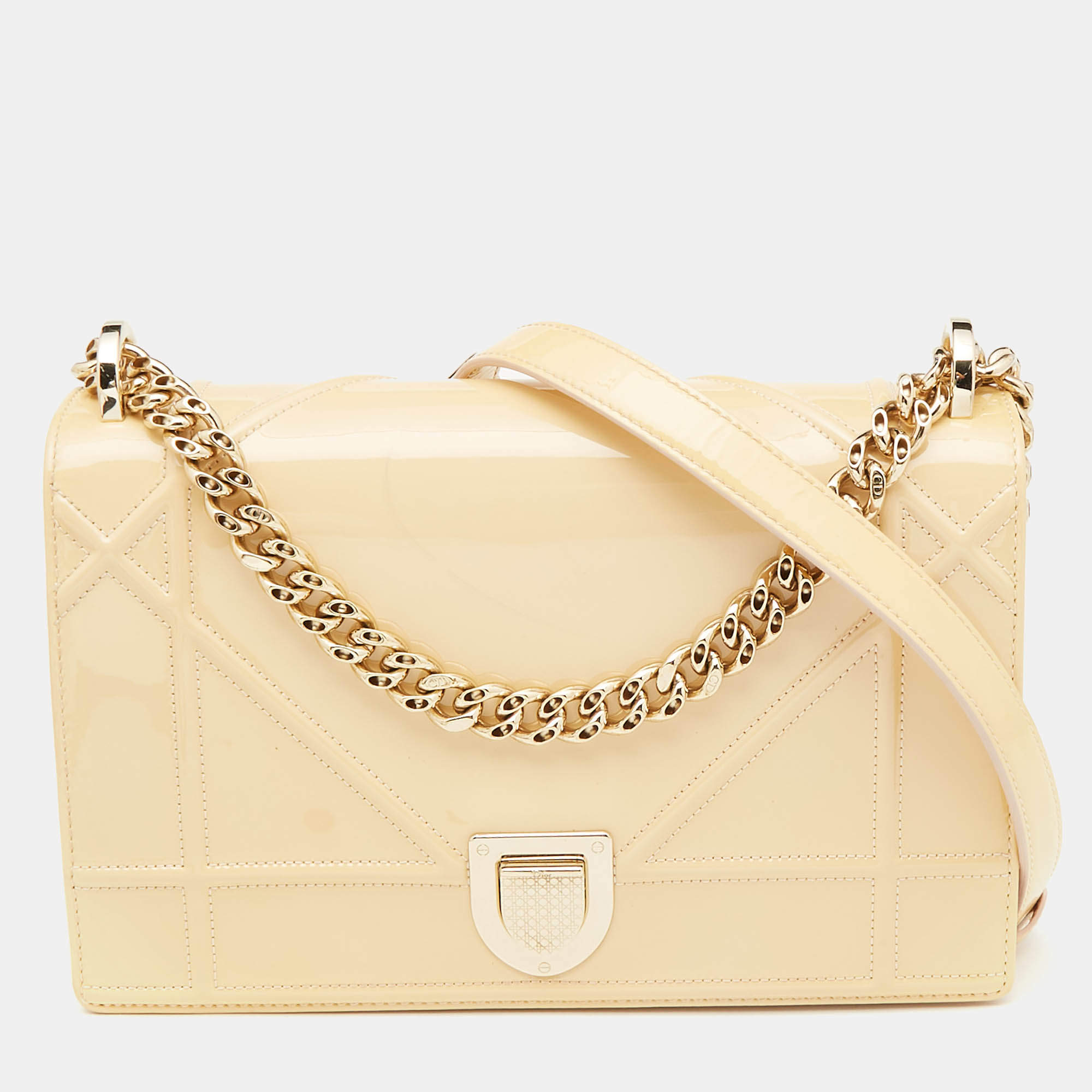 Dior Cream Patent Leather Medium Diorama Shoulder Bag