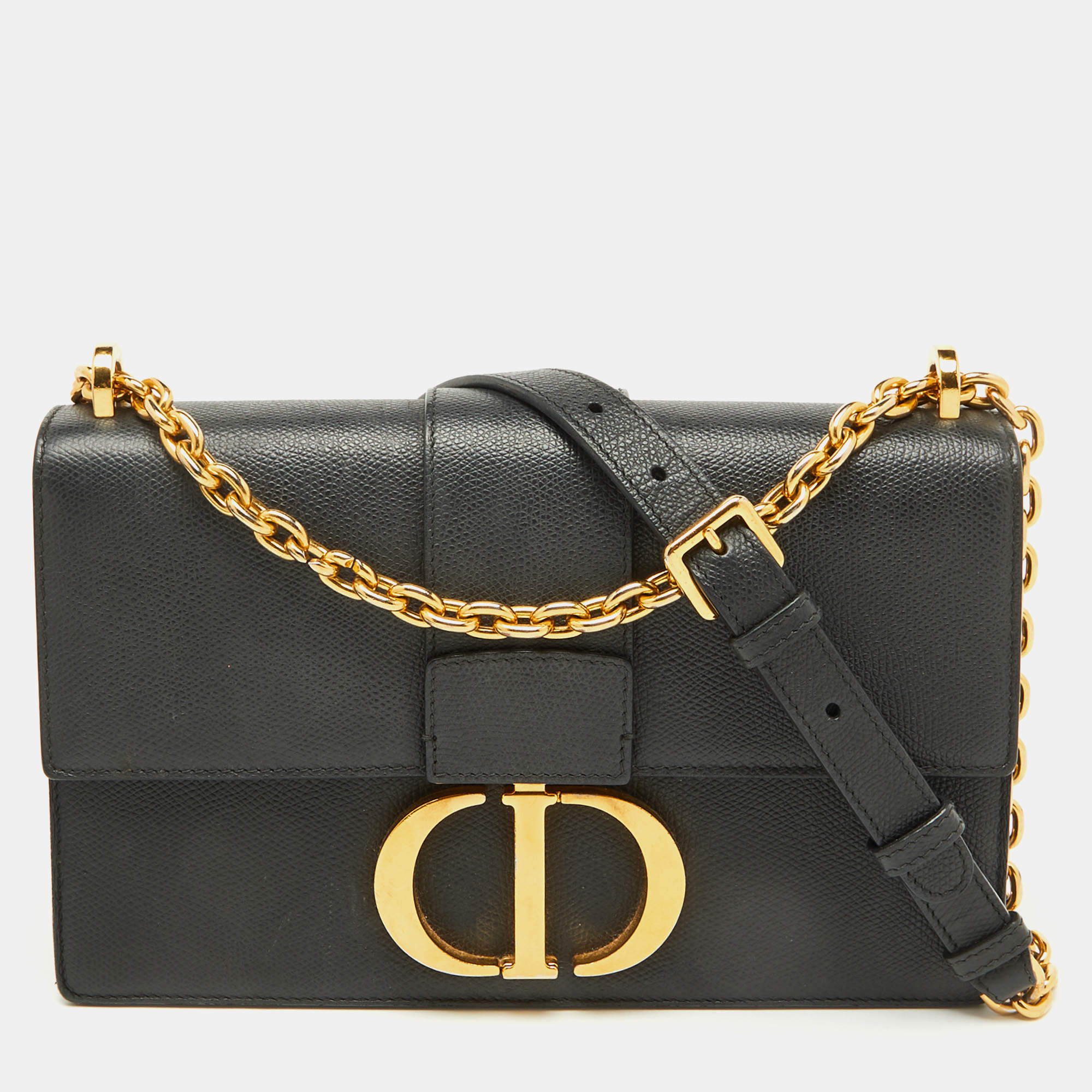 Dior Dark Grey Leather Small 30 Montaigne Flap Shoulder Bag