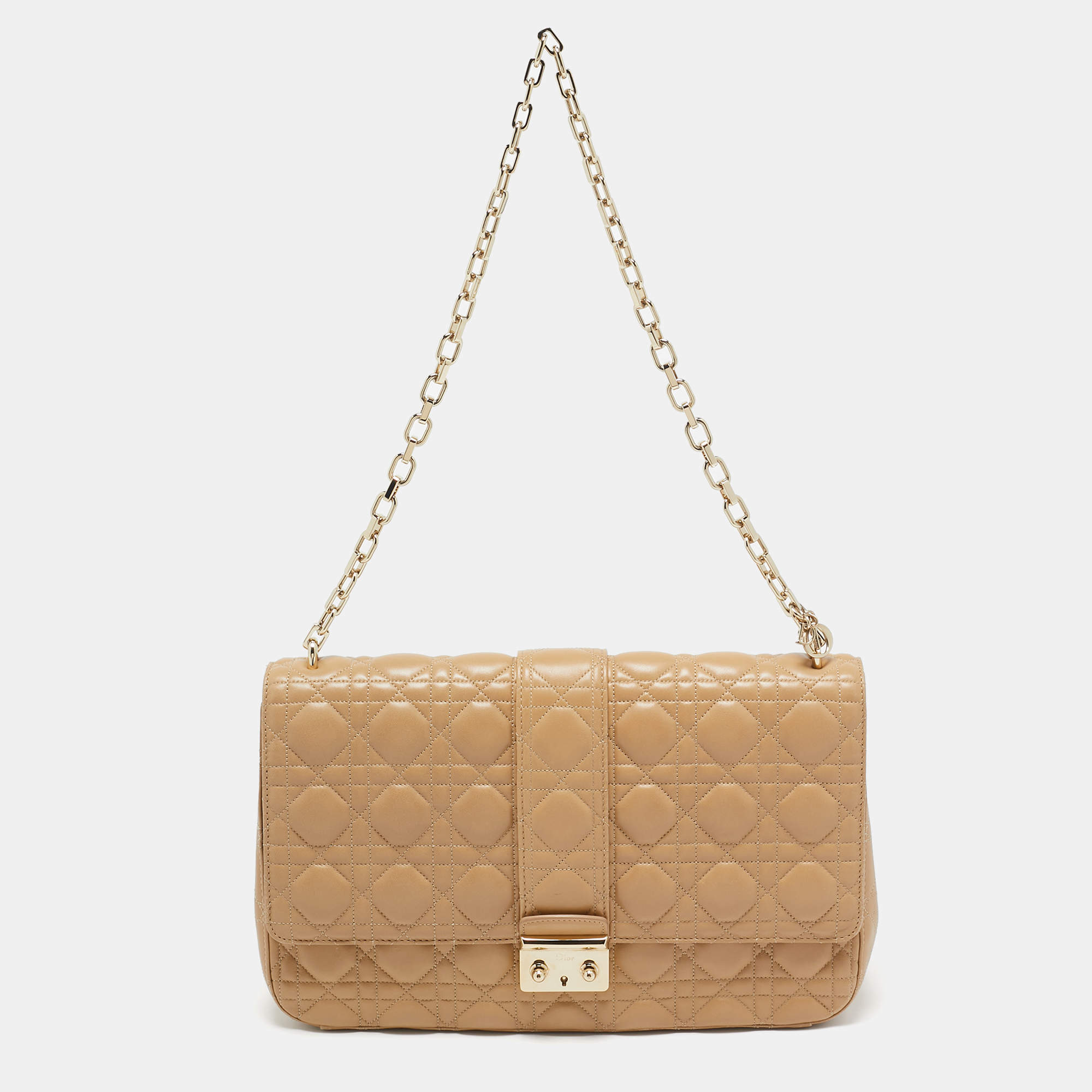Dior Beige Cannage Leather Large Miss Dior Flap Bag