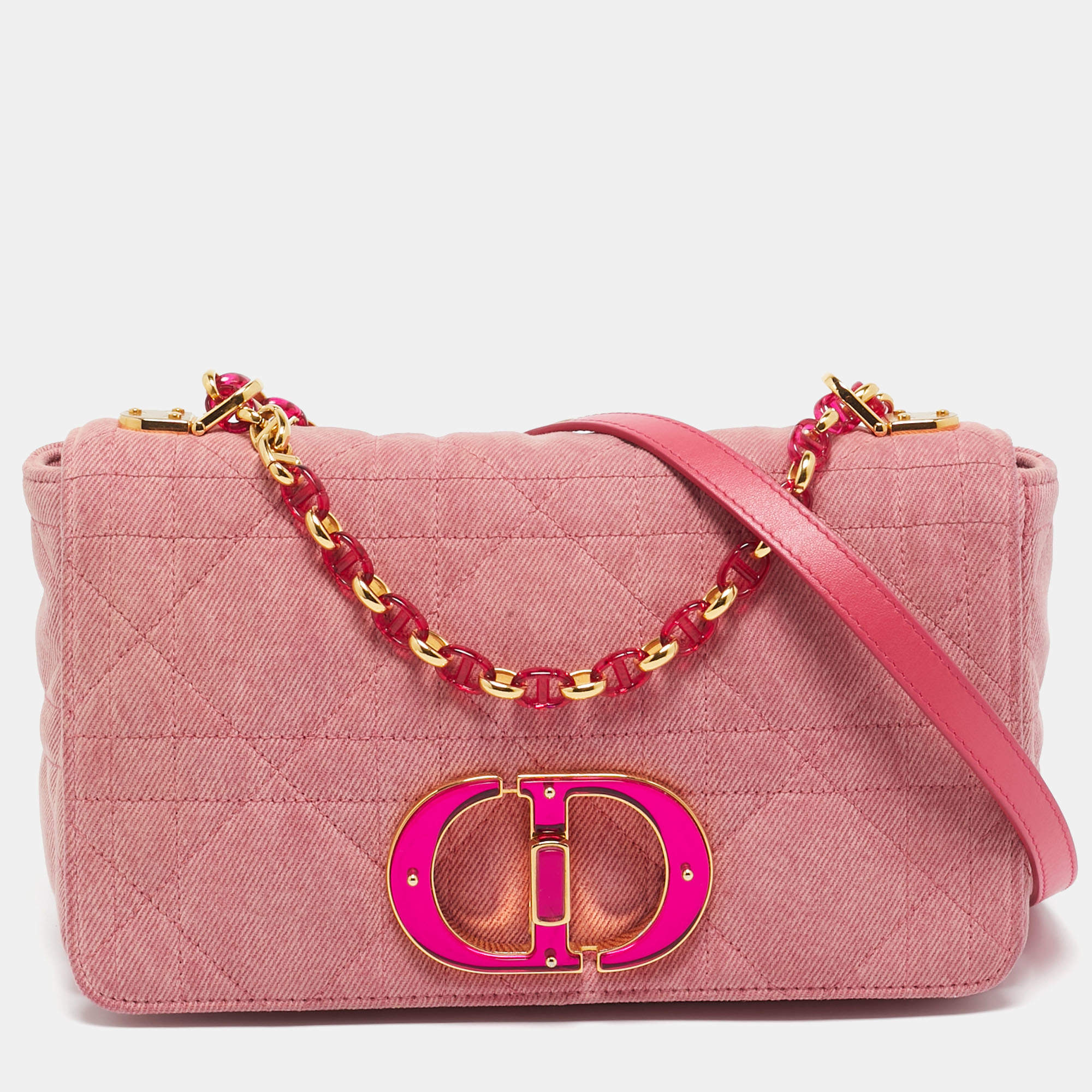 Dior Pink Cannage Denim Medium Caro Shoulder Bag