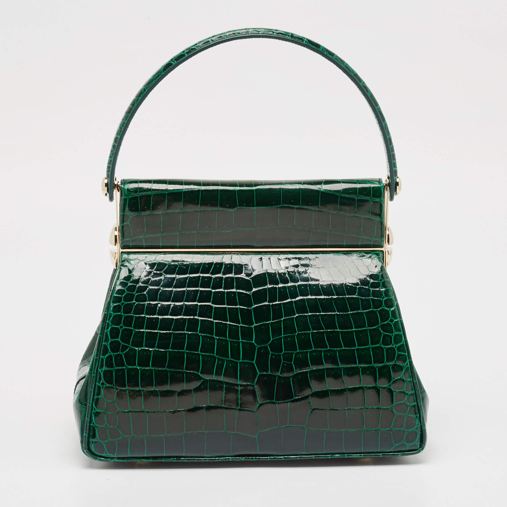 Pre Owned Dior Green Crocodile Babe Top Handle Bag
