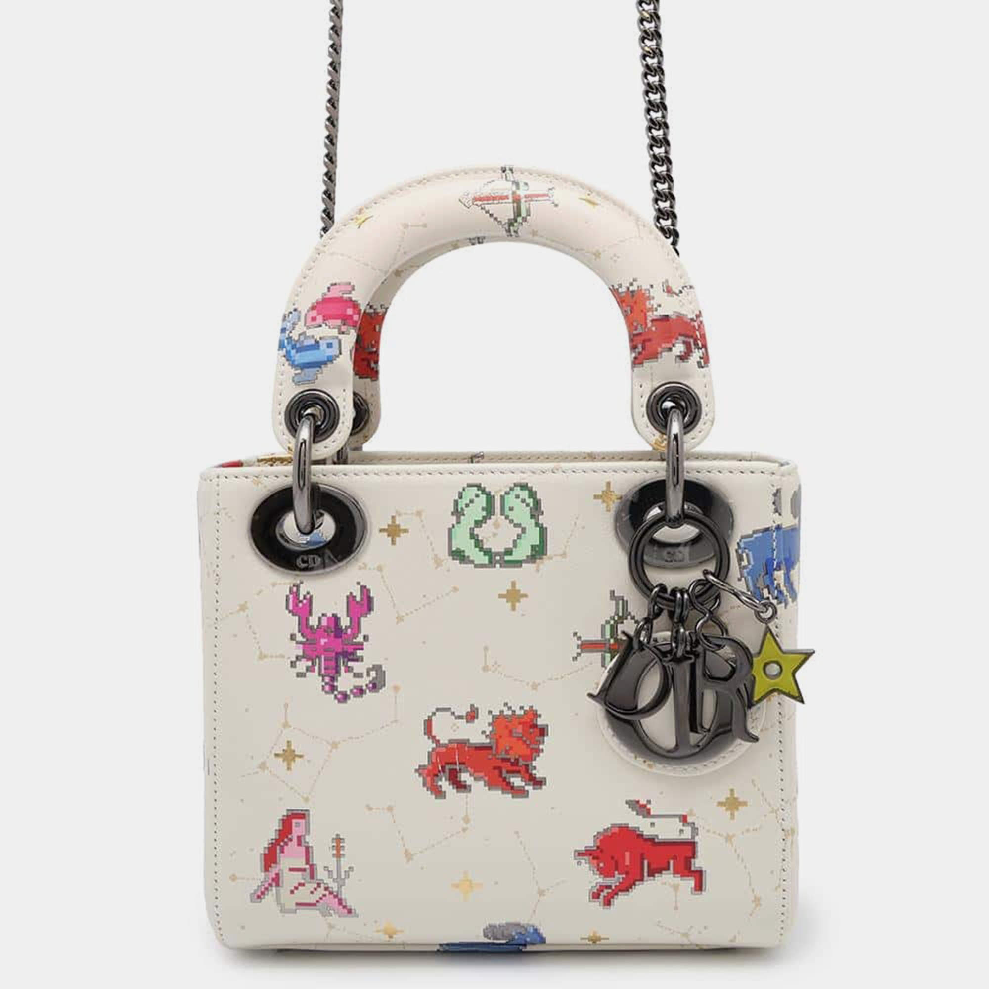 Dior Constellation Ivory/Multicolor Leather Lady Dior Mini  Bag