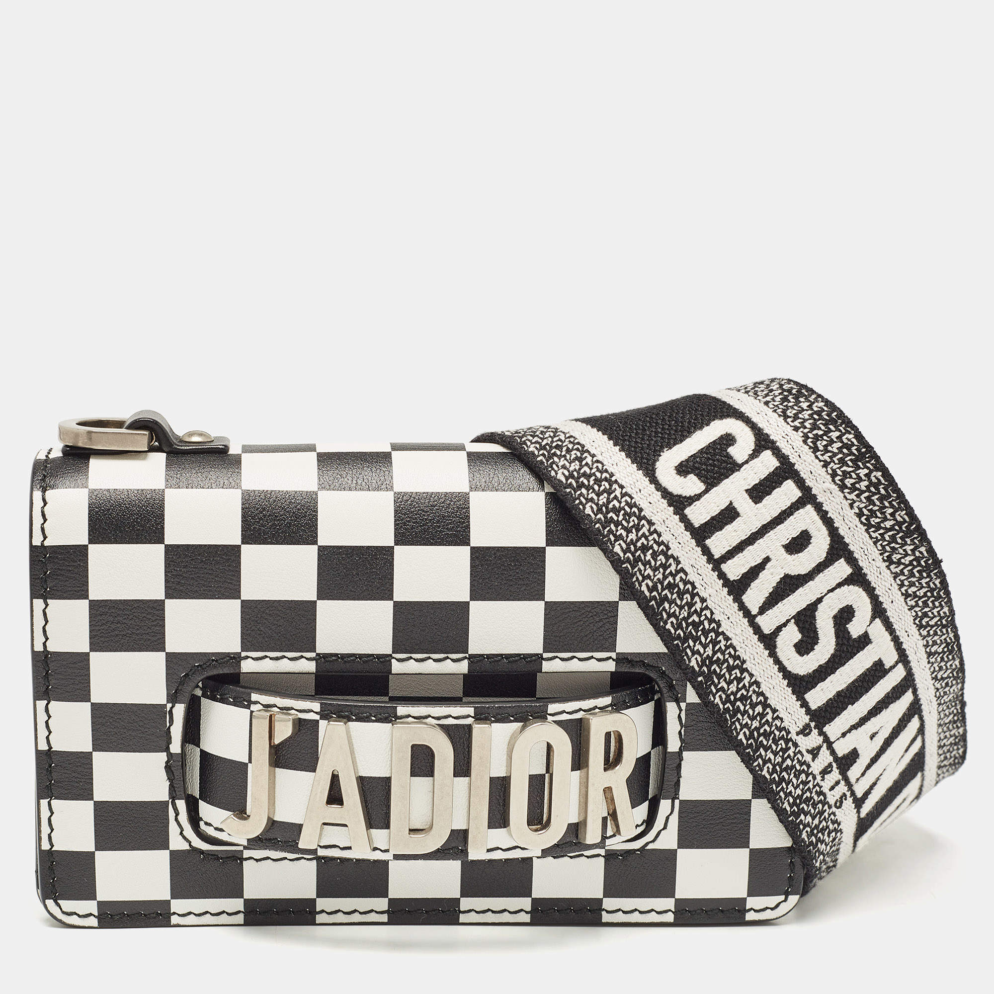 Dior Black/White Leather Miss J'Adior Checkered Crossbody Bag