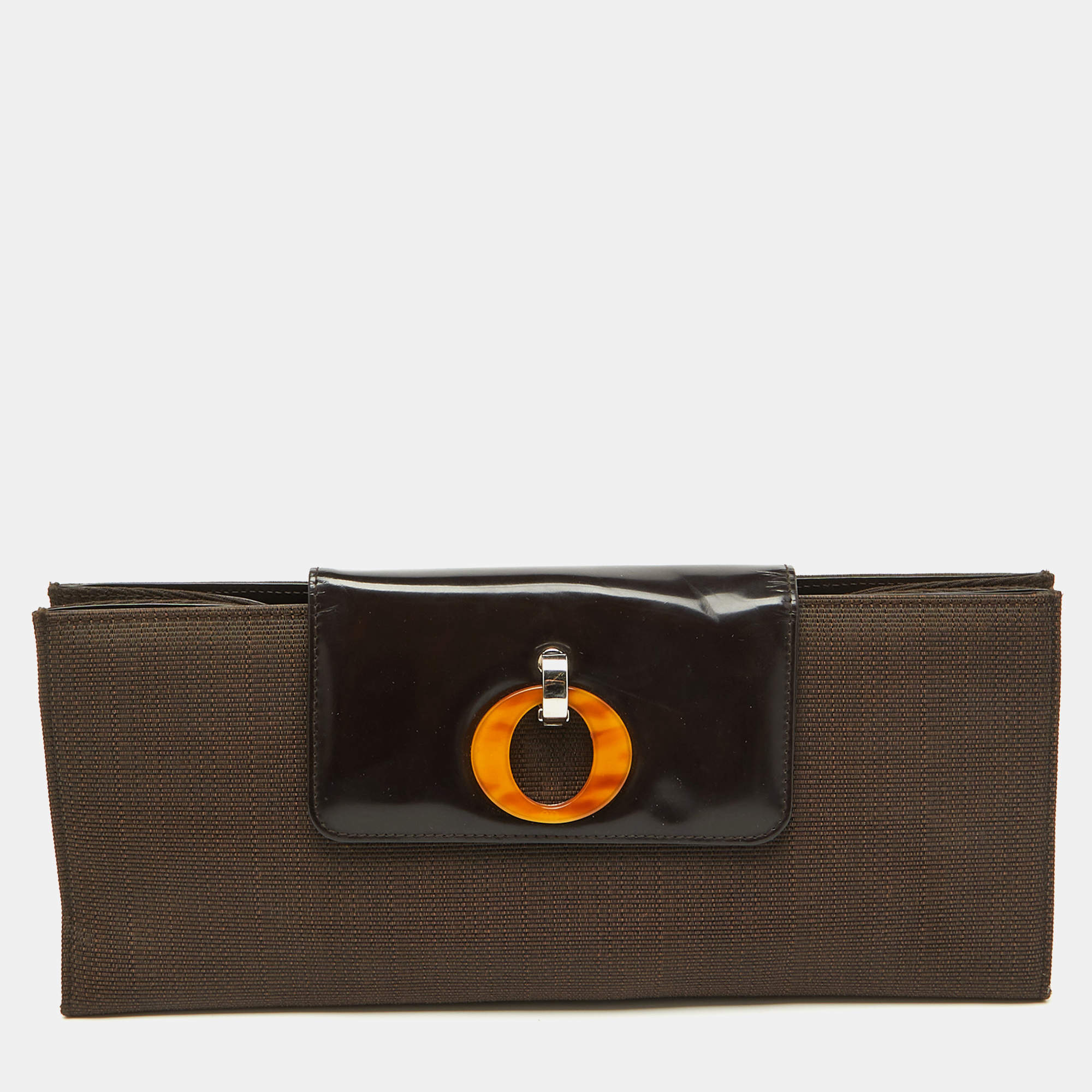 Dior Dark Brown Canvas and Leather Vintage Flap Clutch