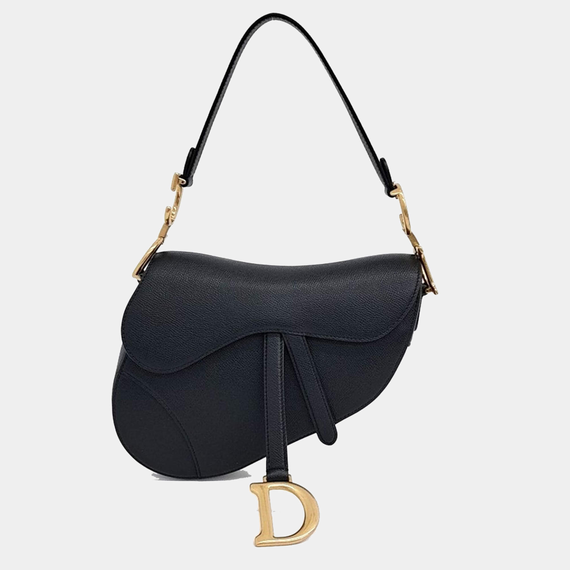 Pre Owned Dior Black Leather Saddle Bag