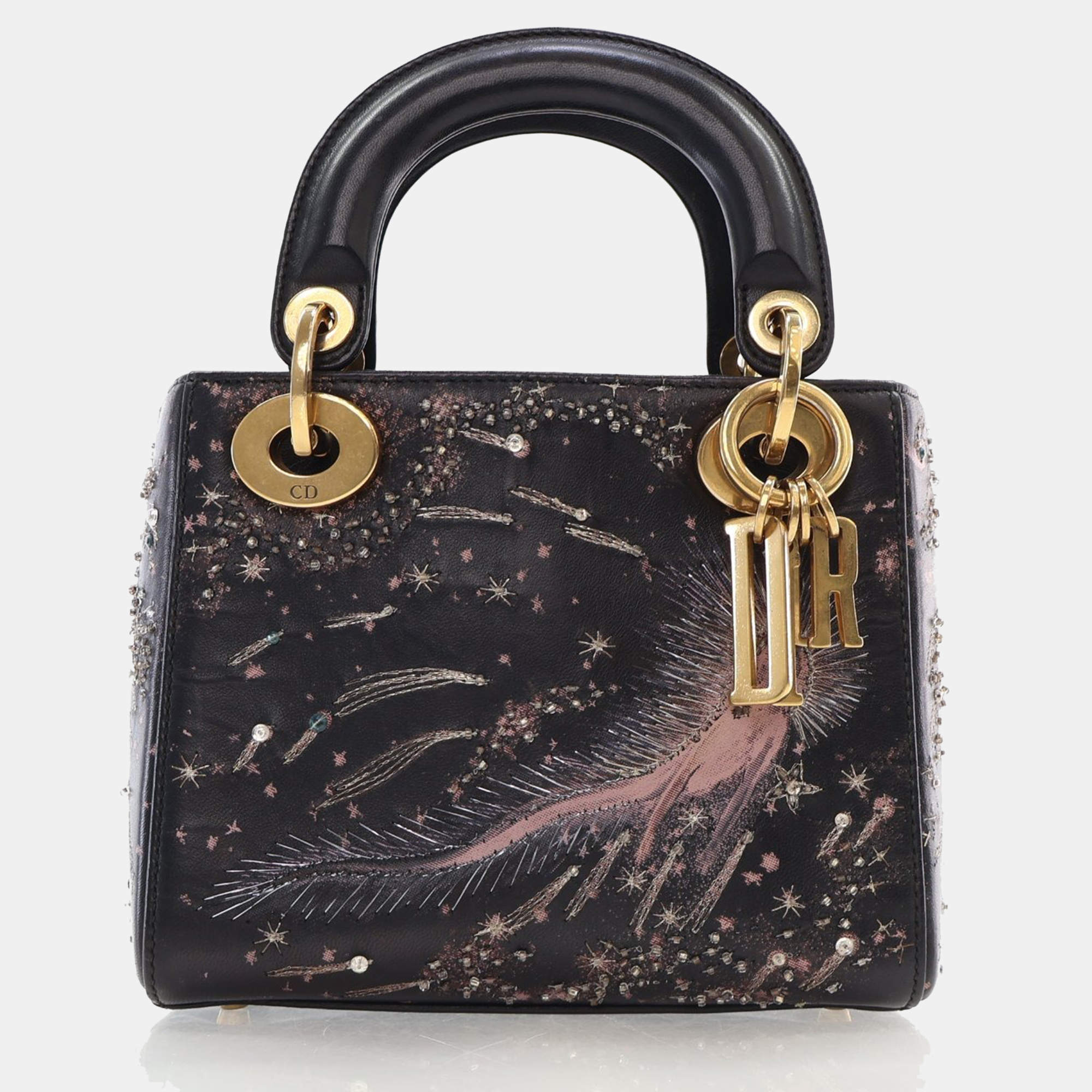 Dior Mini Black Lambskin "I Feel Blue" Lady Dior