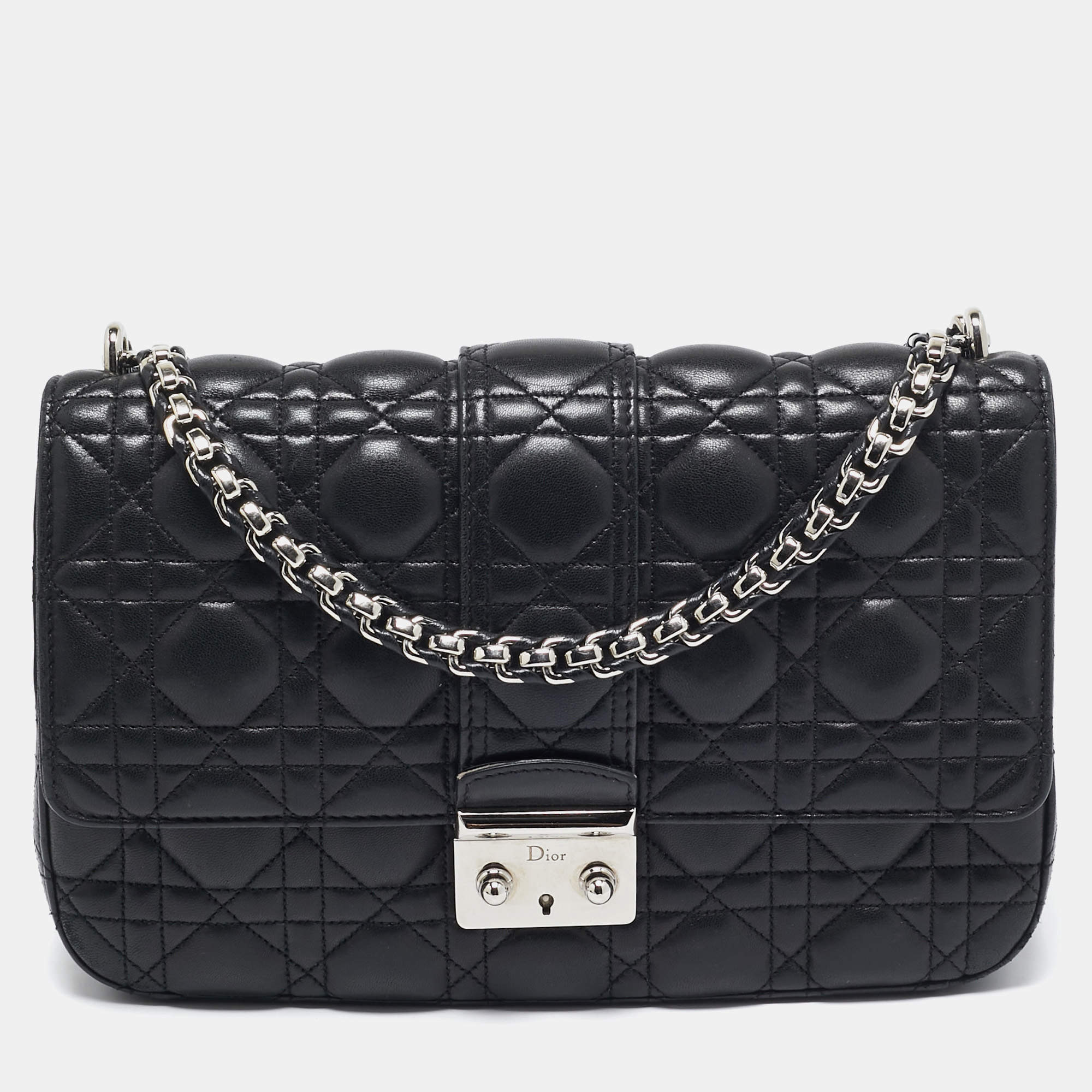 Pre Owned Dior Black Cannage Leather Miss Dior Flap Bag