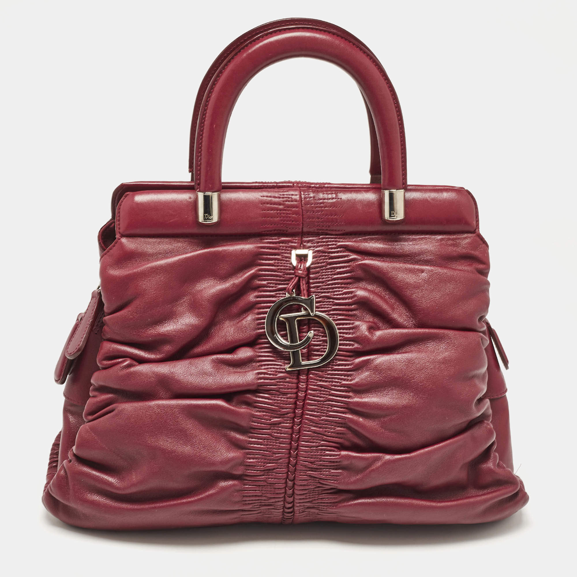 Dior Burgundy Leather Karenina Frame Tote