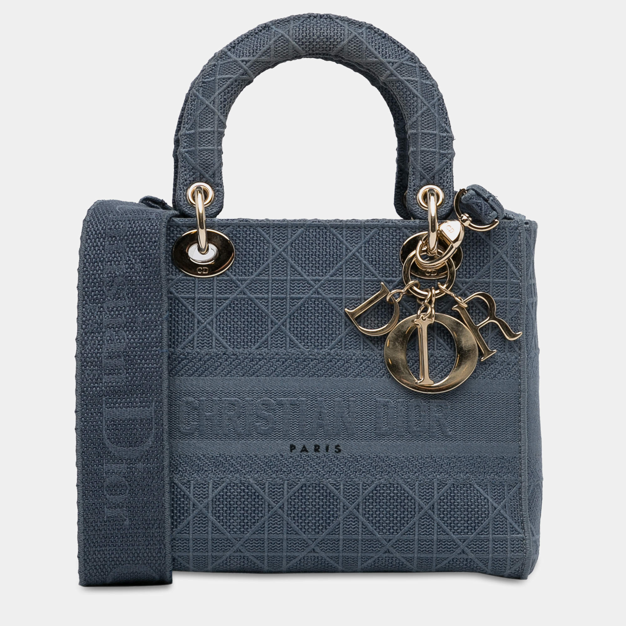 Dior Blue Canvas Medium Lady D-Lite Tote Bag