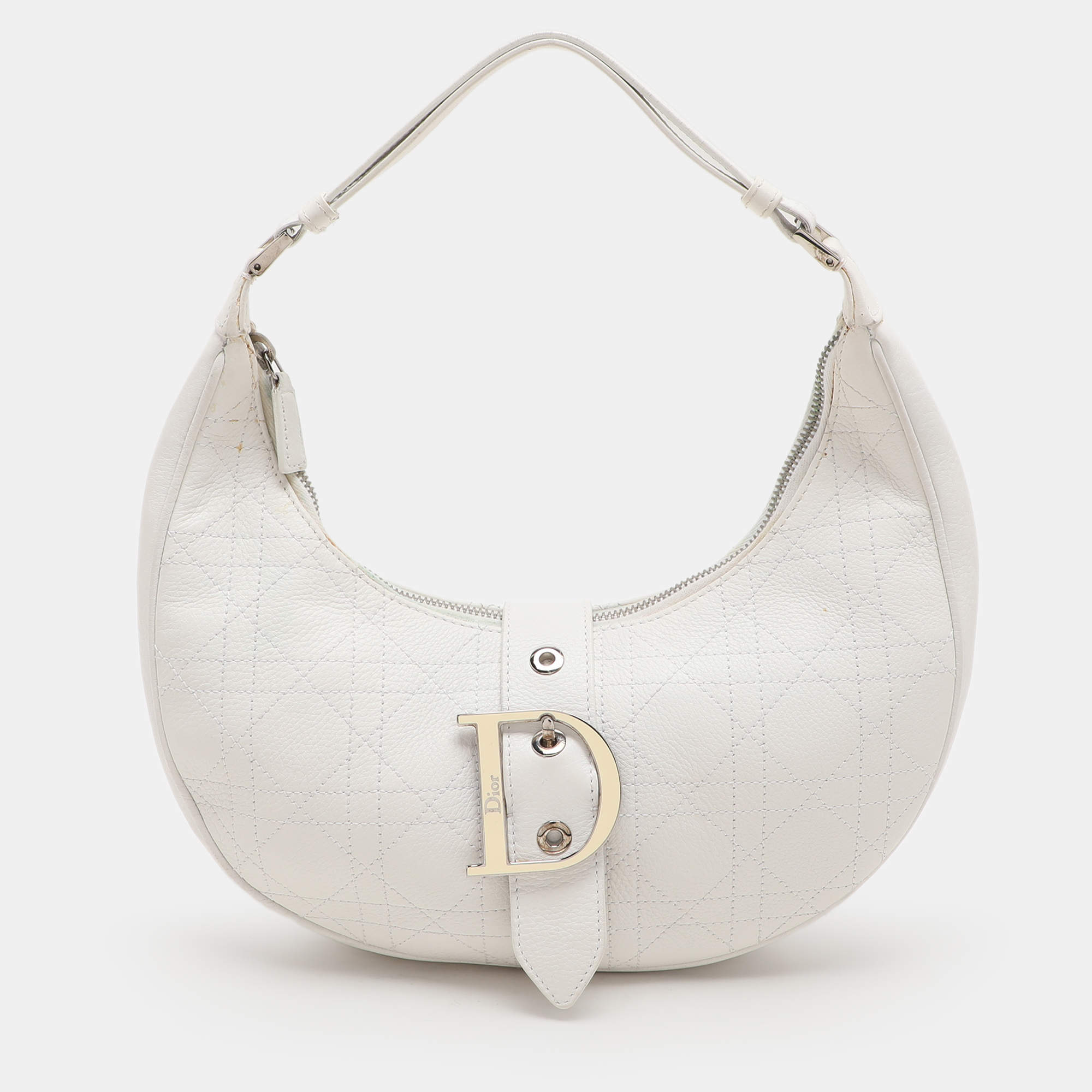 Pre Owned Dior White Cannage Leather Hobo