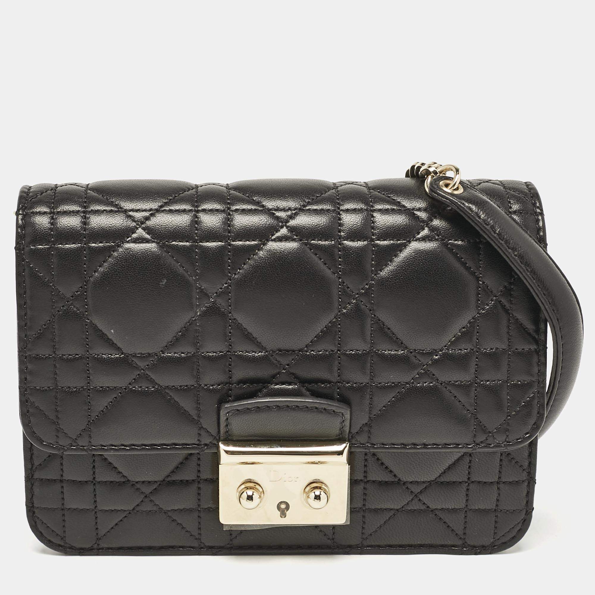 Pre Owned Dior Black Cannage Leather Mini Miss Dior Flap Bag