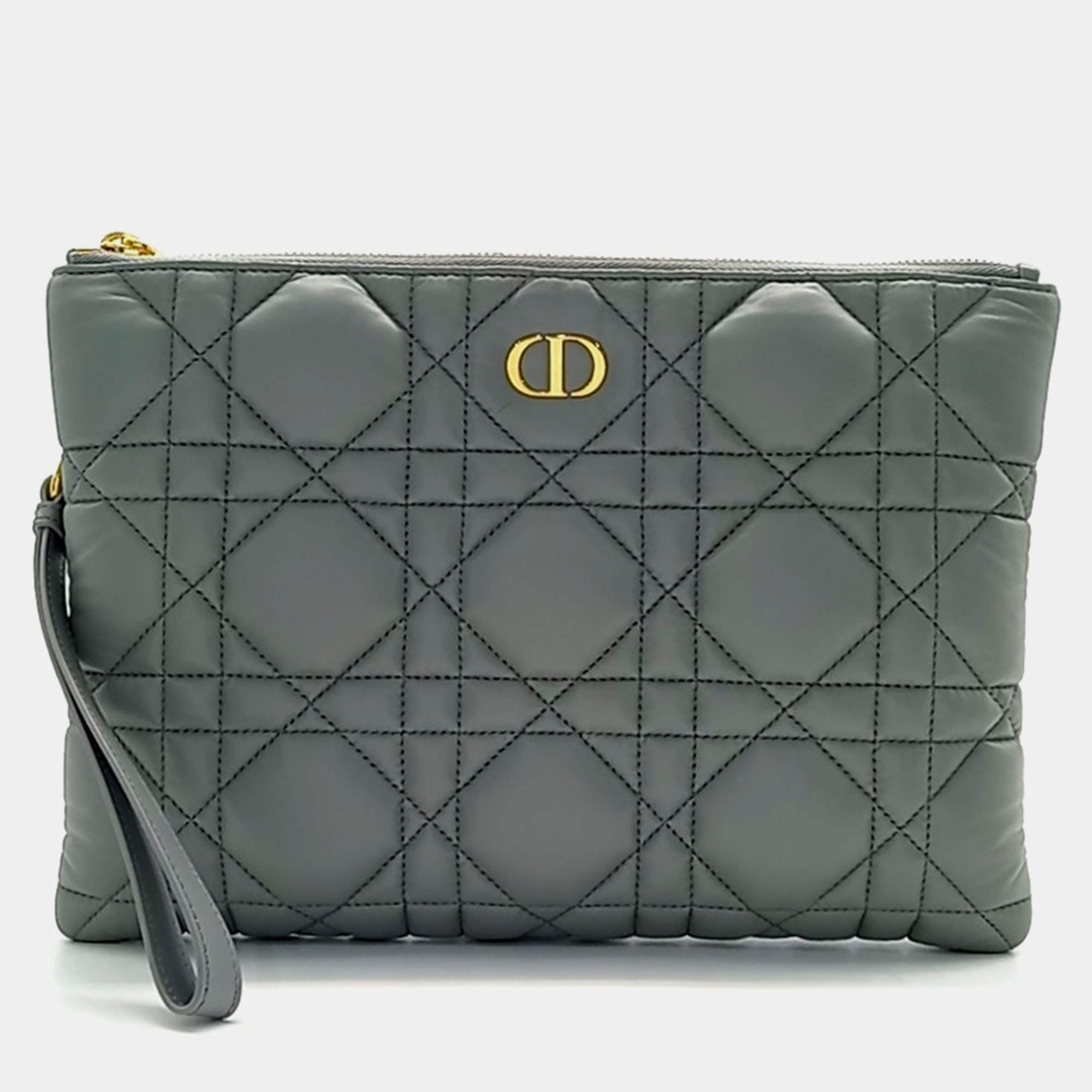 Pre Owned Dior Grey Leather Caro Clutch bag