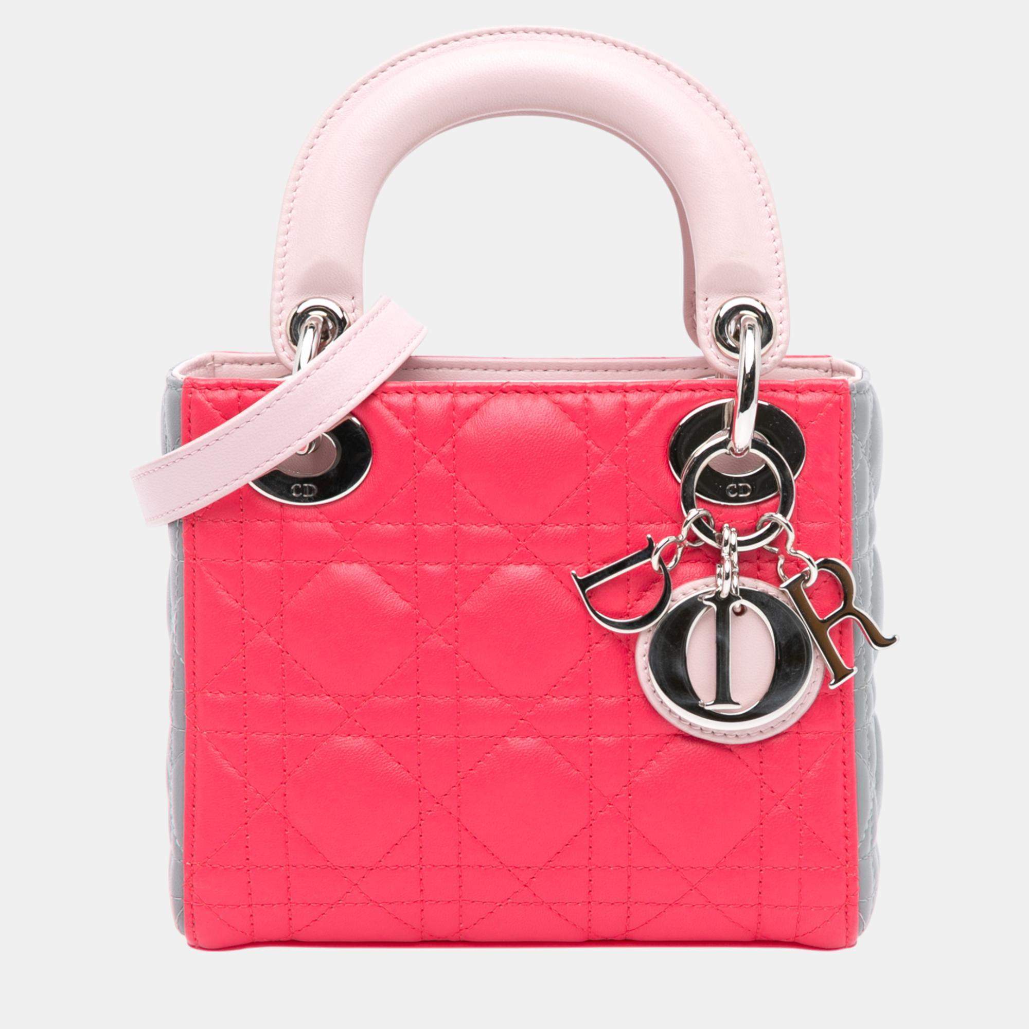 Dior Tricolor Lambskin Leather Mini Cannage Lady Dior Handbag