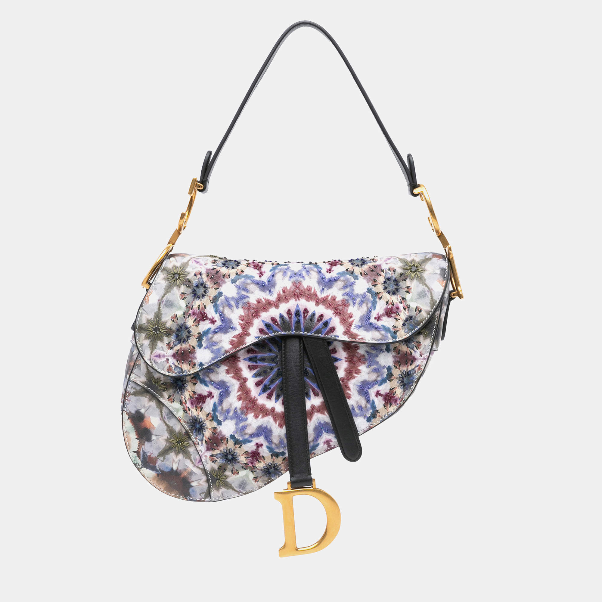 Dior Blue Embroidered Canvas Kaleidiorscopic Saddle Bag