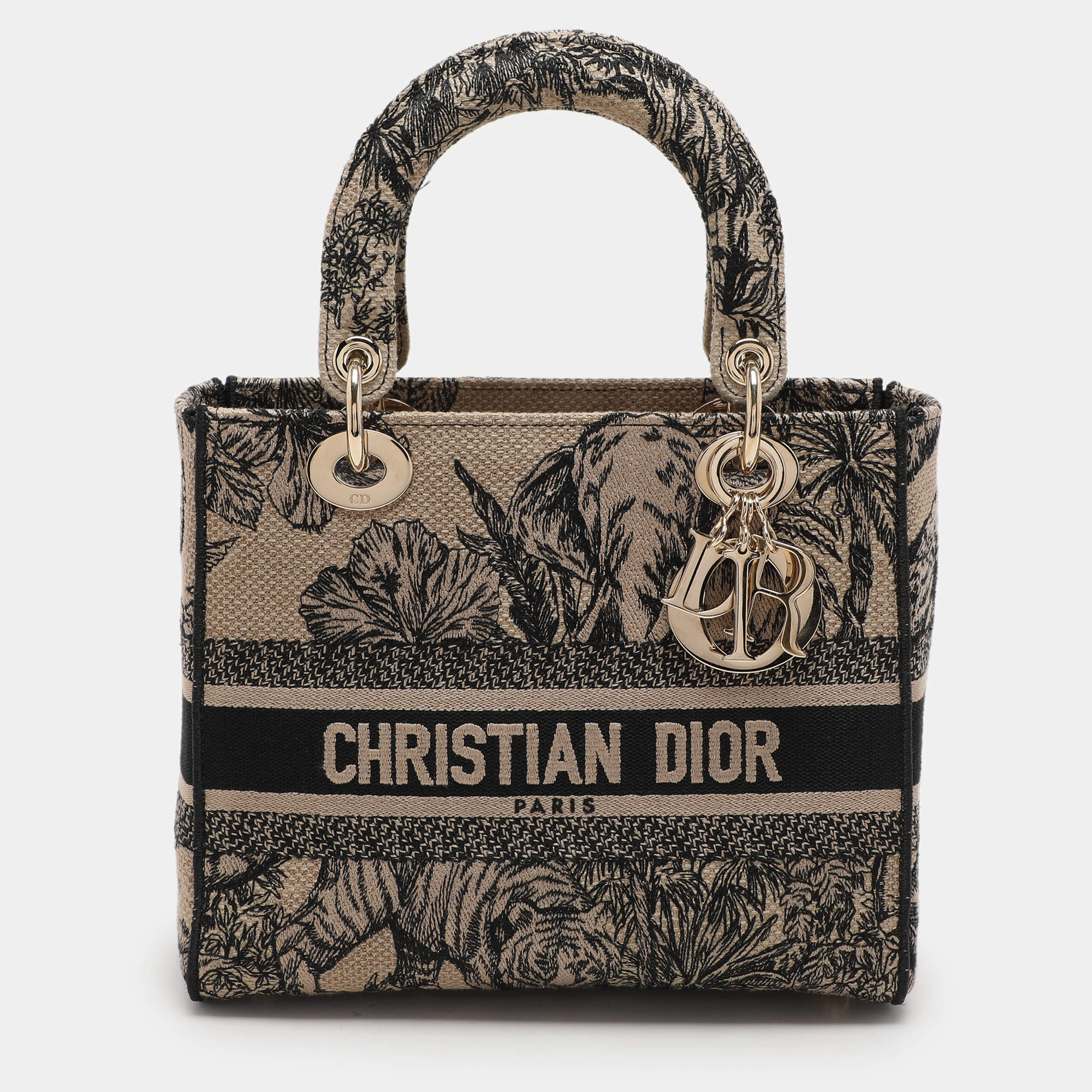 Dior Beige Toile de Jouy Voyage Embroidered Medium Lady D-Lite Tote