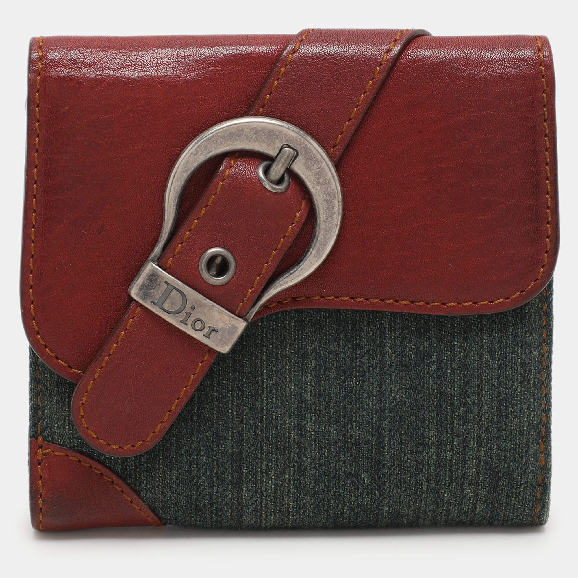 Dior Green/Brown Canvas and Leather Saddle French Wallet
