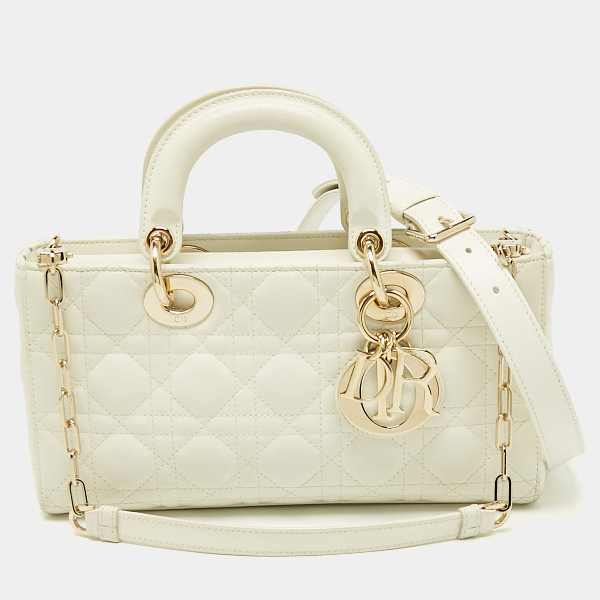 Pre Owned Dior White Cannage Leather Medium Lady D-Joy Tote
