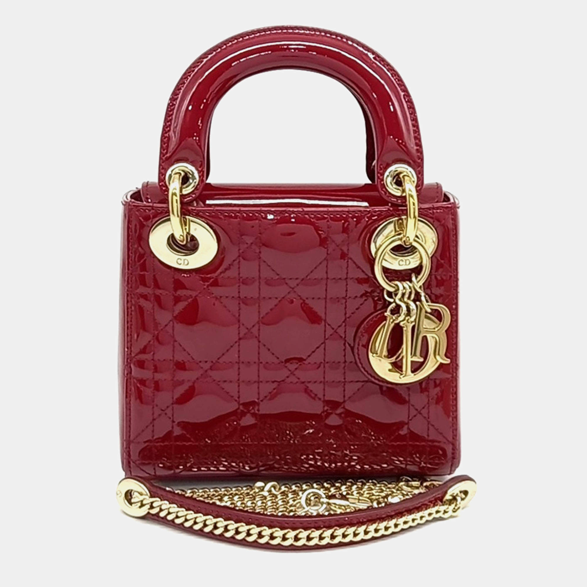 Pre Owned Dior Red Patent Leather Lady Mini Bag