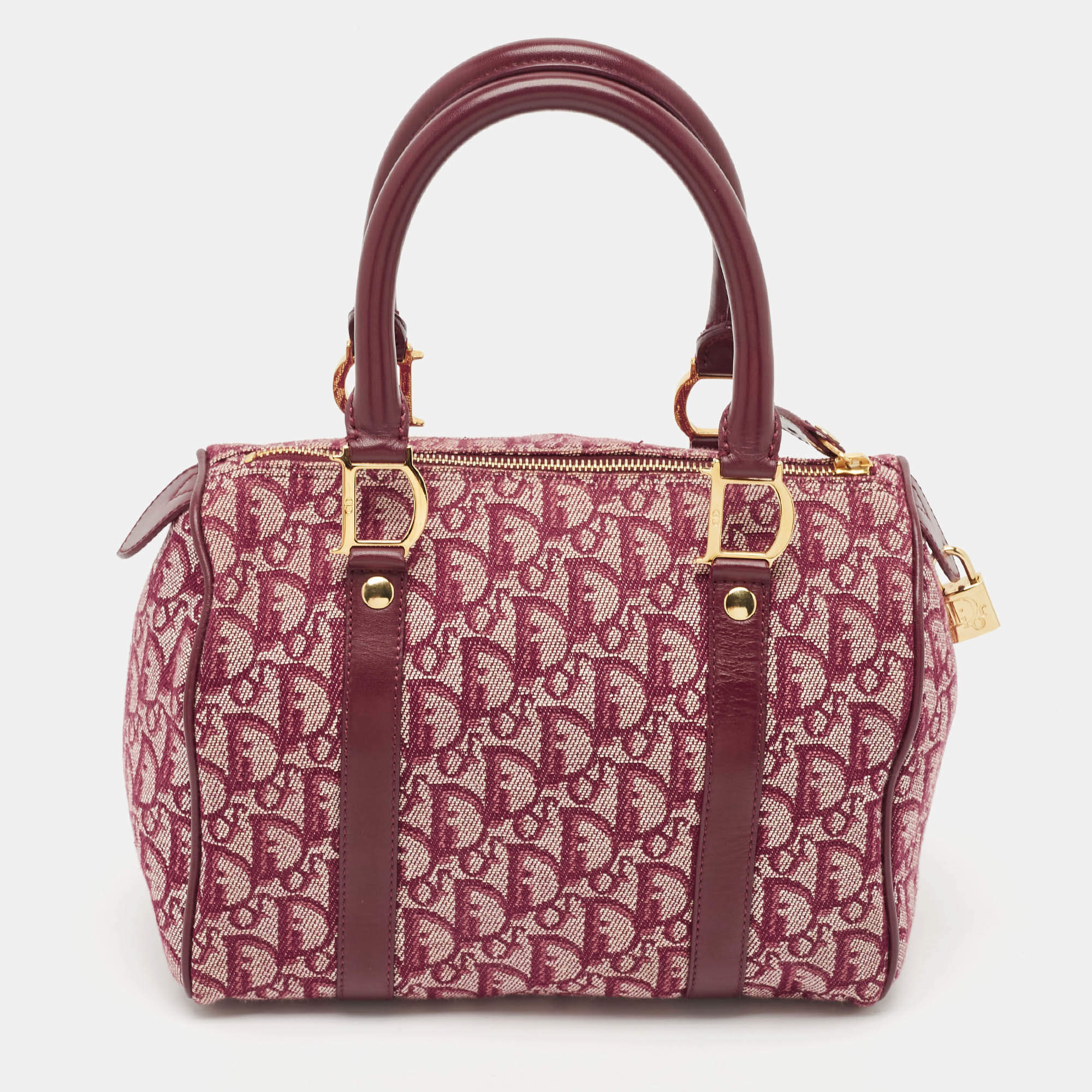 Pre Owned Dior Red Oblique Canvas and Leather Boston Bag