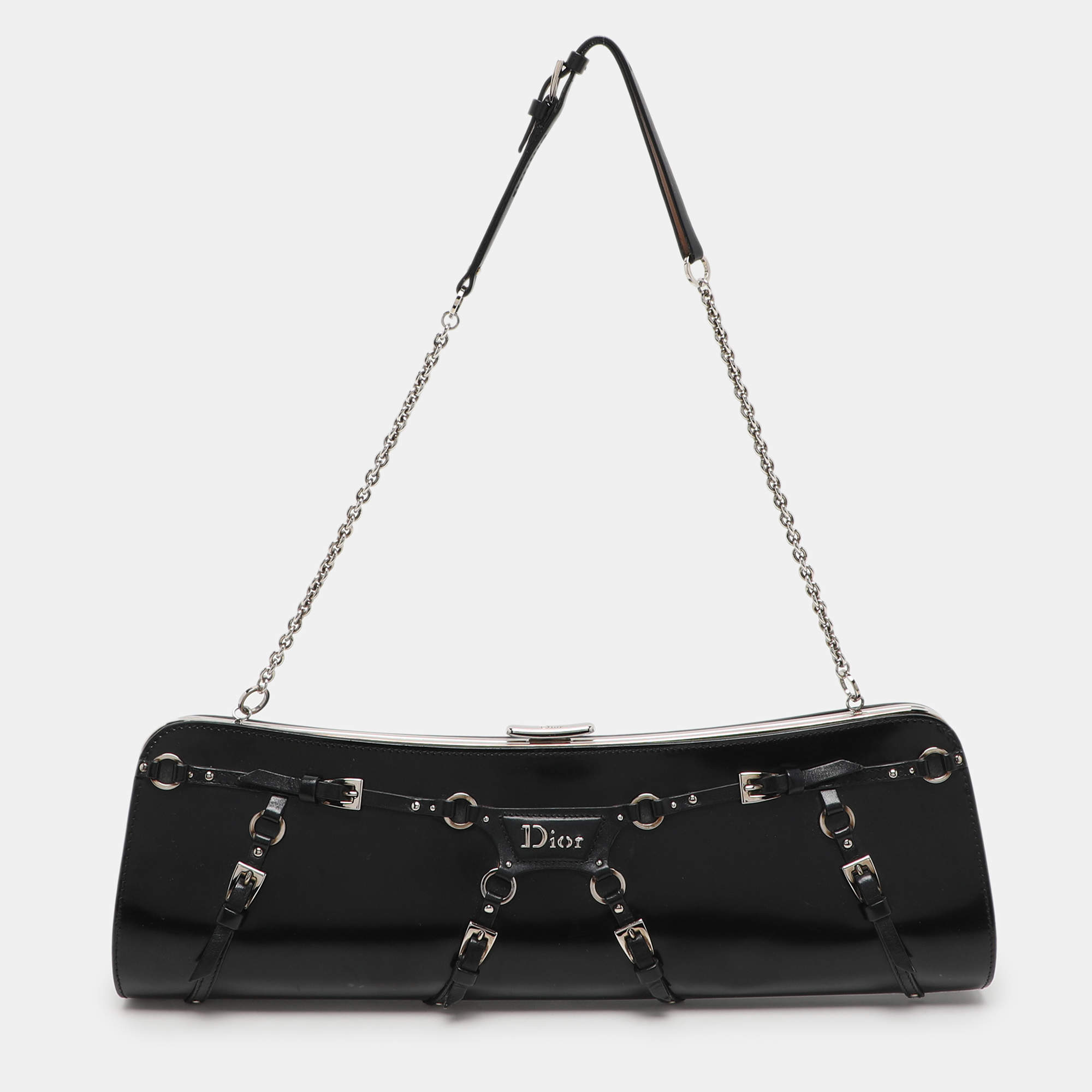Pre Owned Dior Black Leather bondage Shoulder Bag