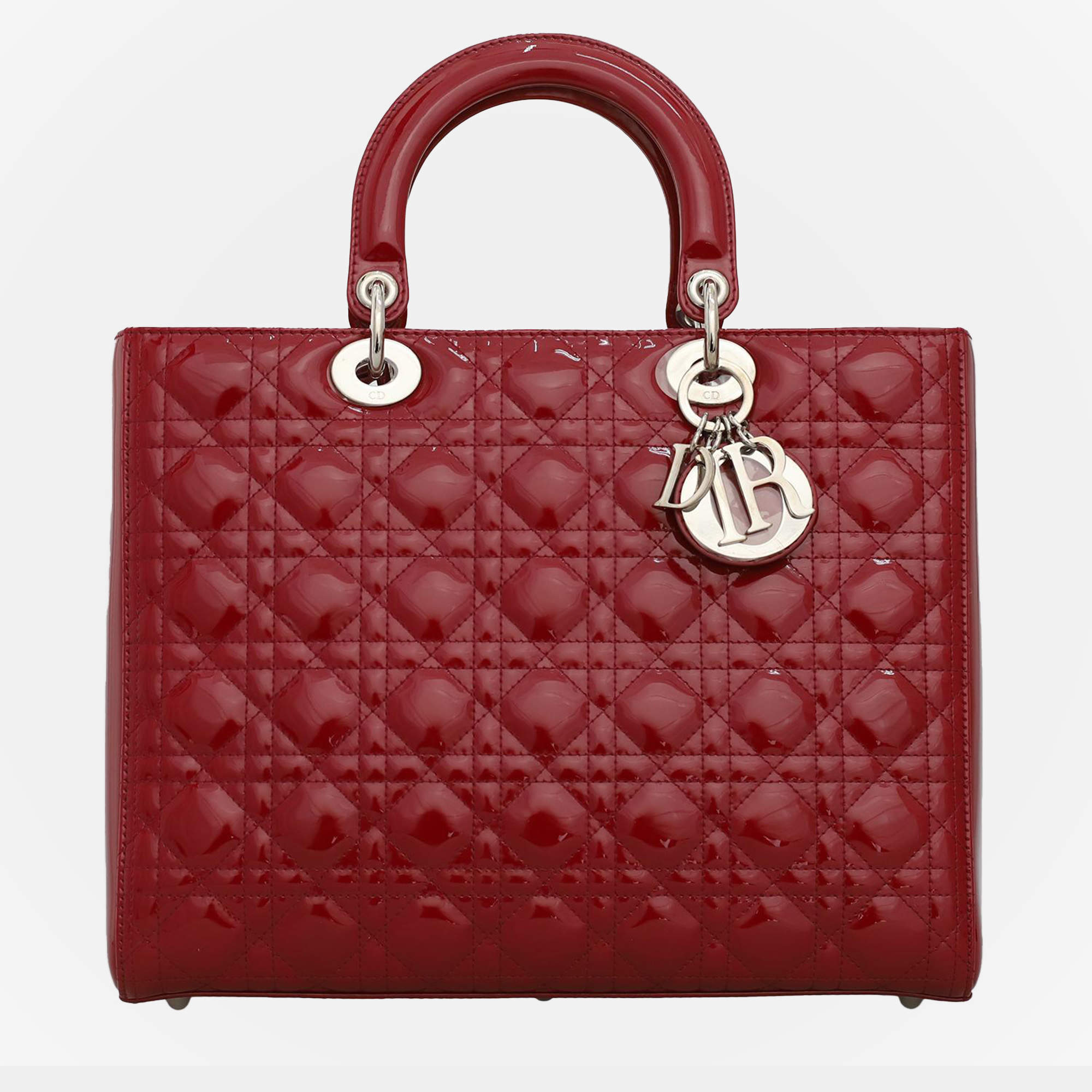 Dior Red Patent Leather Large Lady Dior Tote Bag