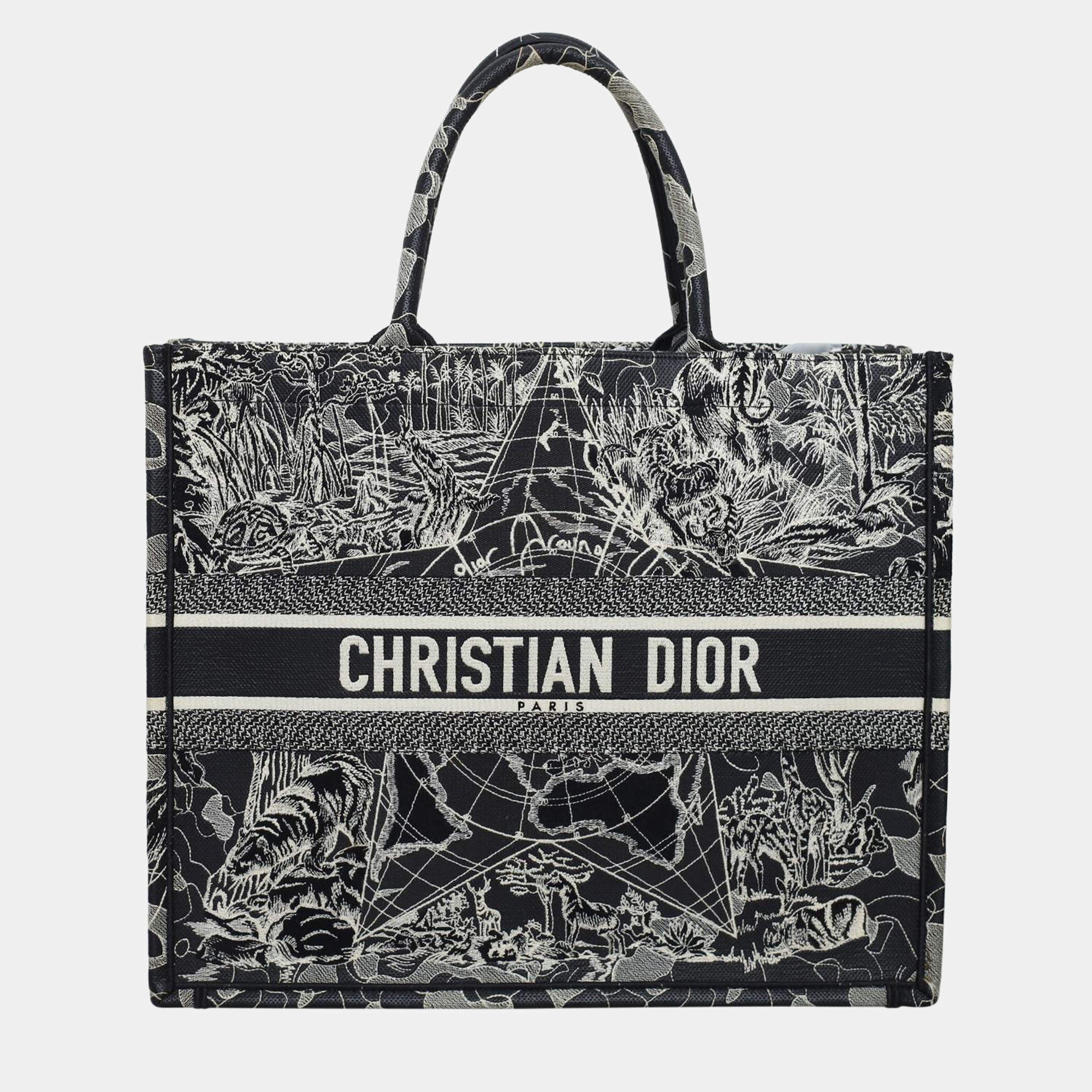 Christian Dior Canvas Embroidered Large Around The World Book Tote