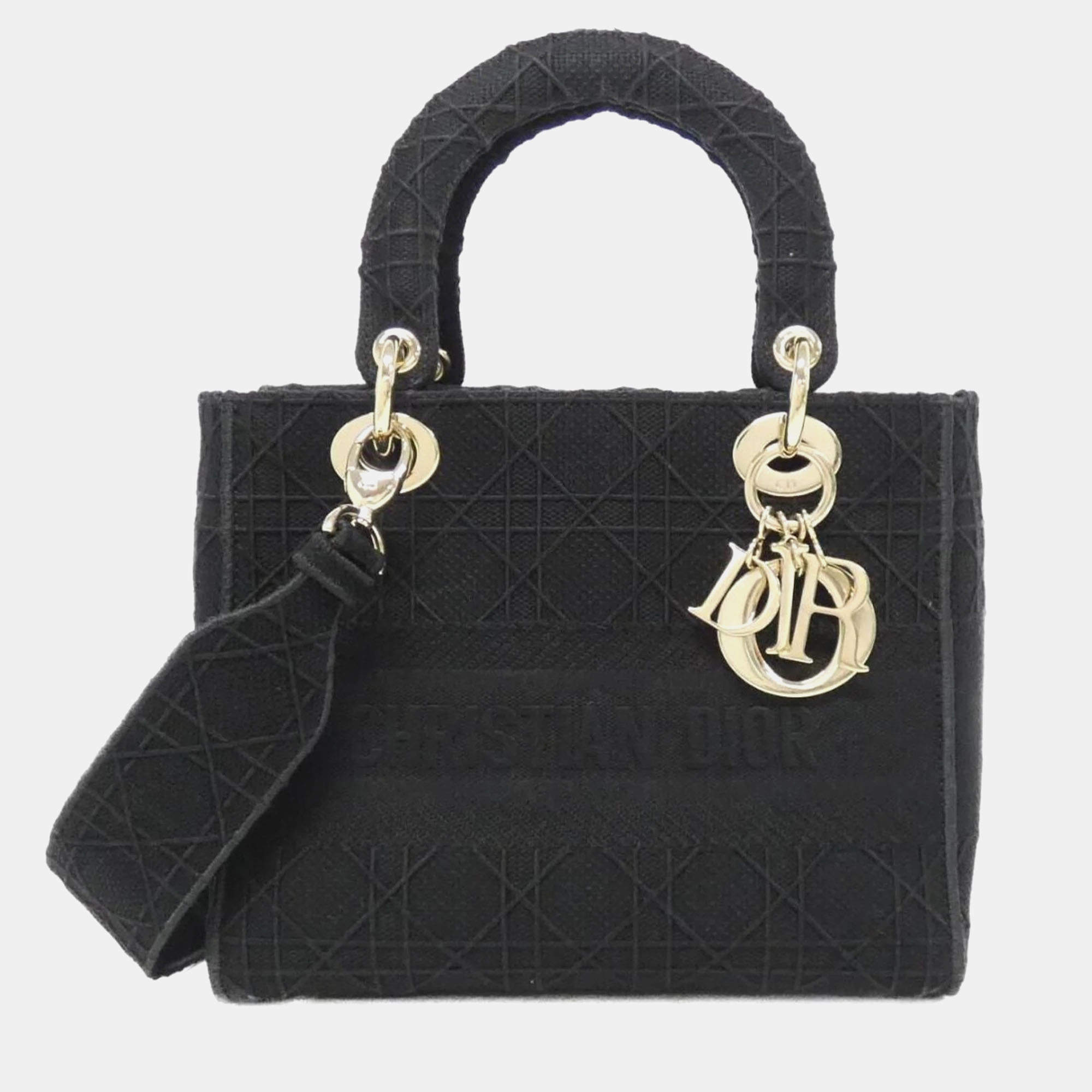Dior Black Canvas Lady D-Lite Medium Handbag