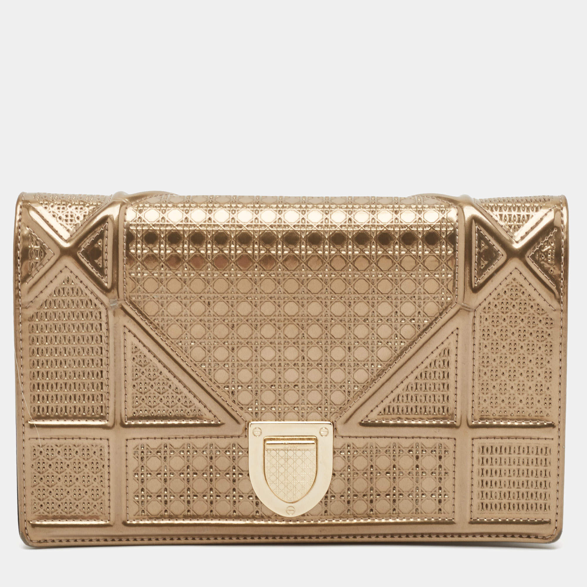 Pre Owned Dior Gold Leather Diorama Wallet on Chain