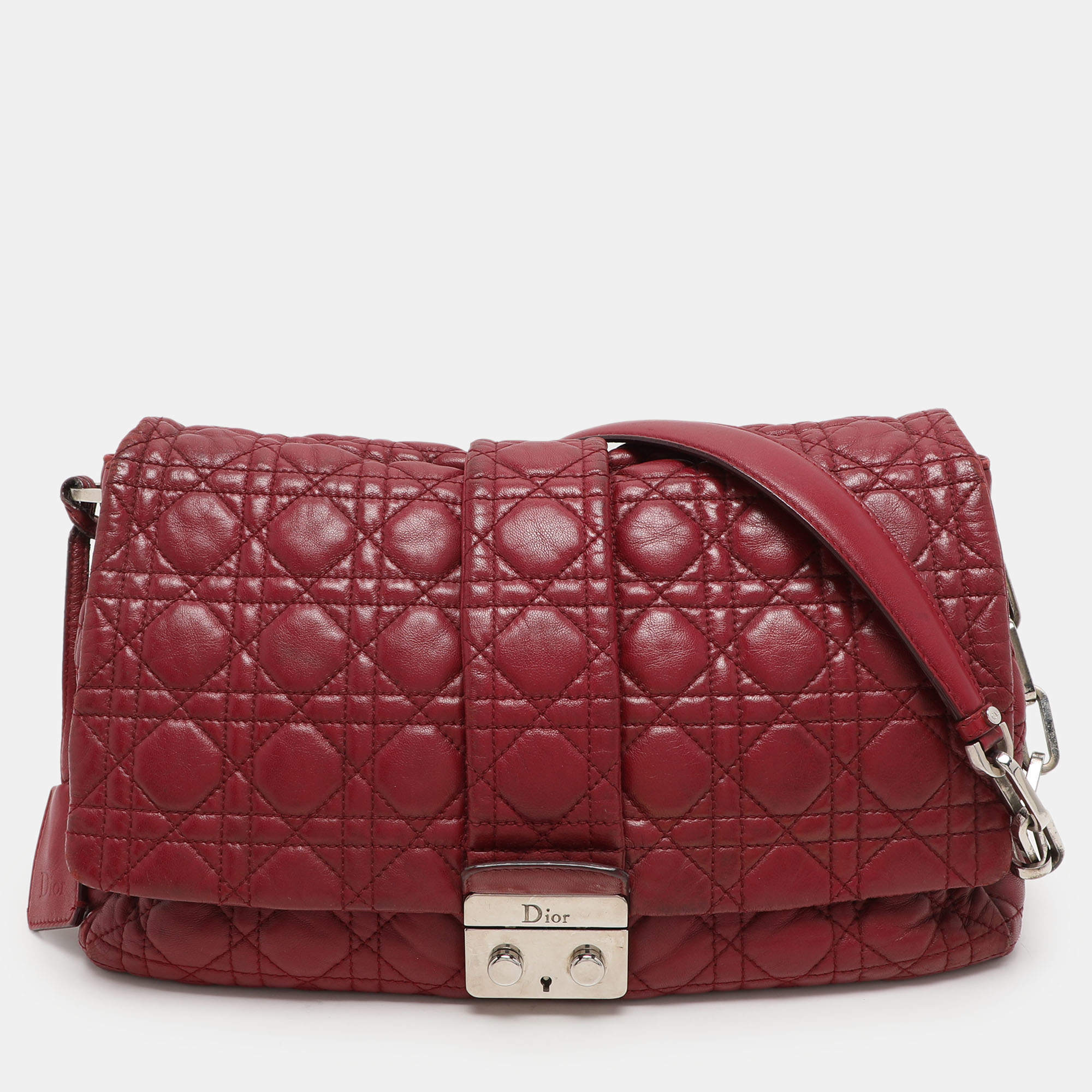 Pre Owned Dior Burgundy Cannage Leather Large Miss Dior Flap Bag