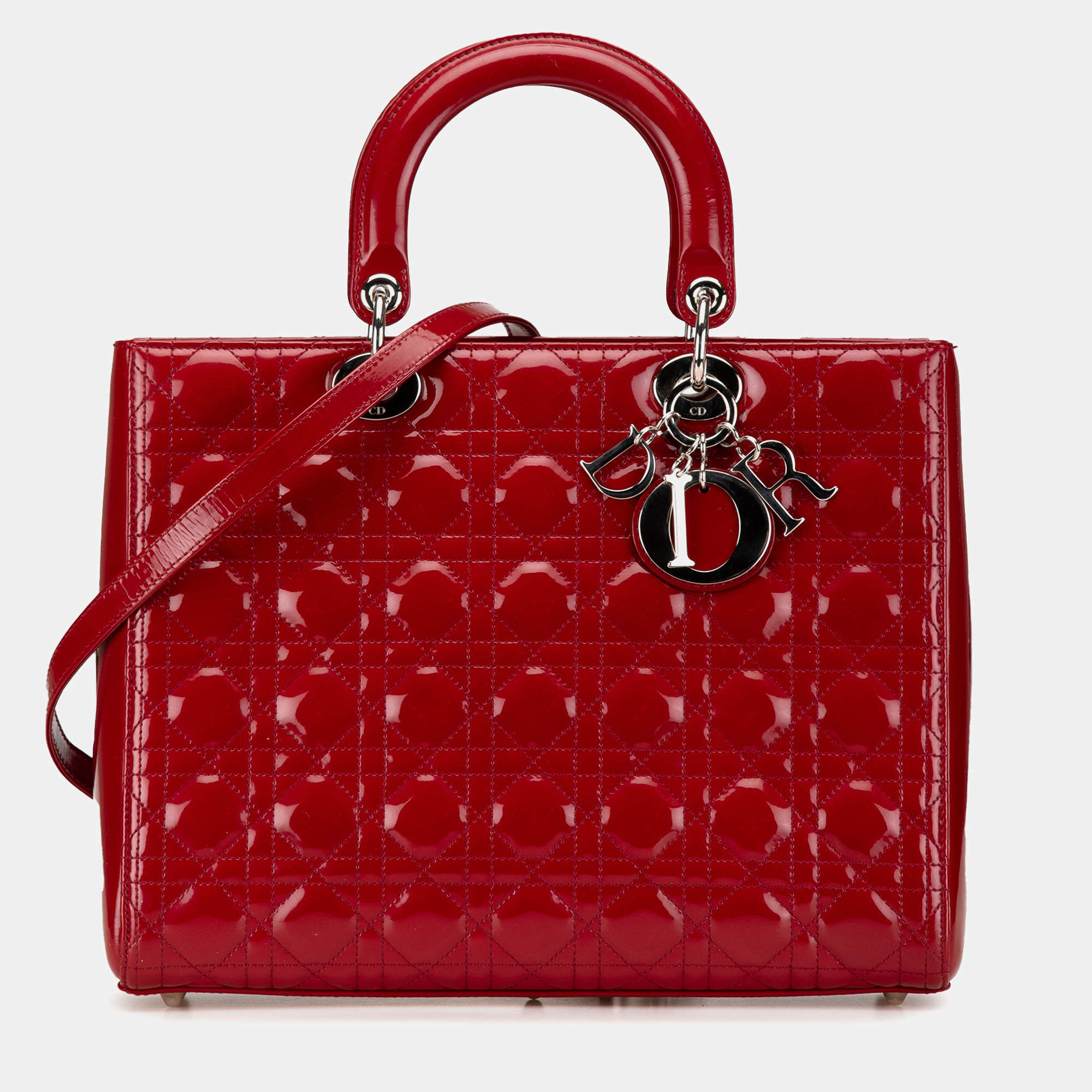 Dior Red Patent Leather Large Cannage Lady Dior Bag