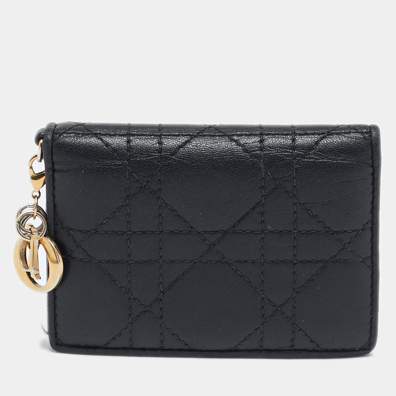 Pre Owned Dior Black Cannage Leather Lady Dior Flap Card Case