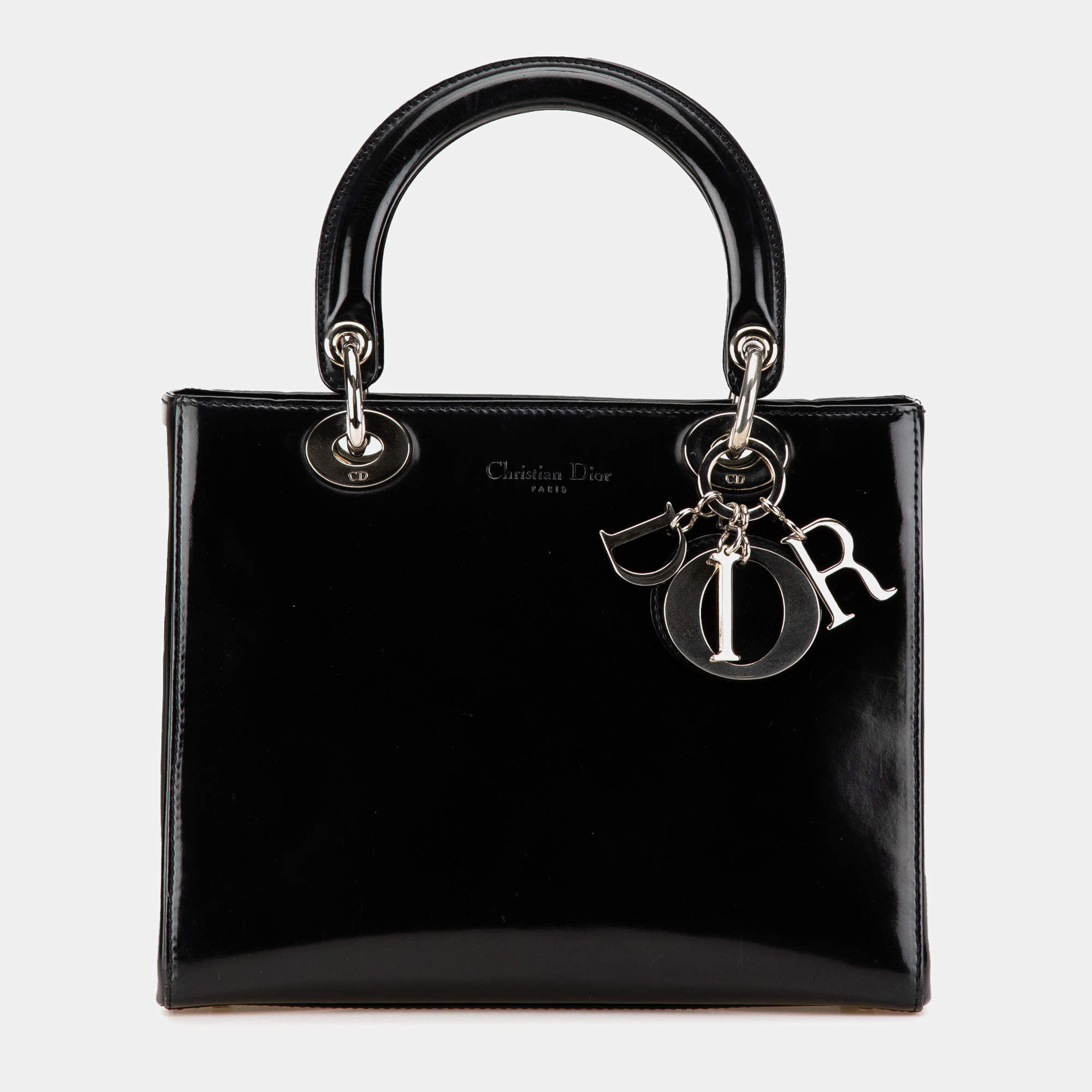 Dior Black Medium Patent Lady Dior Bag