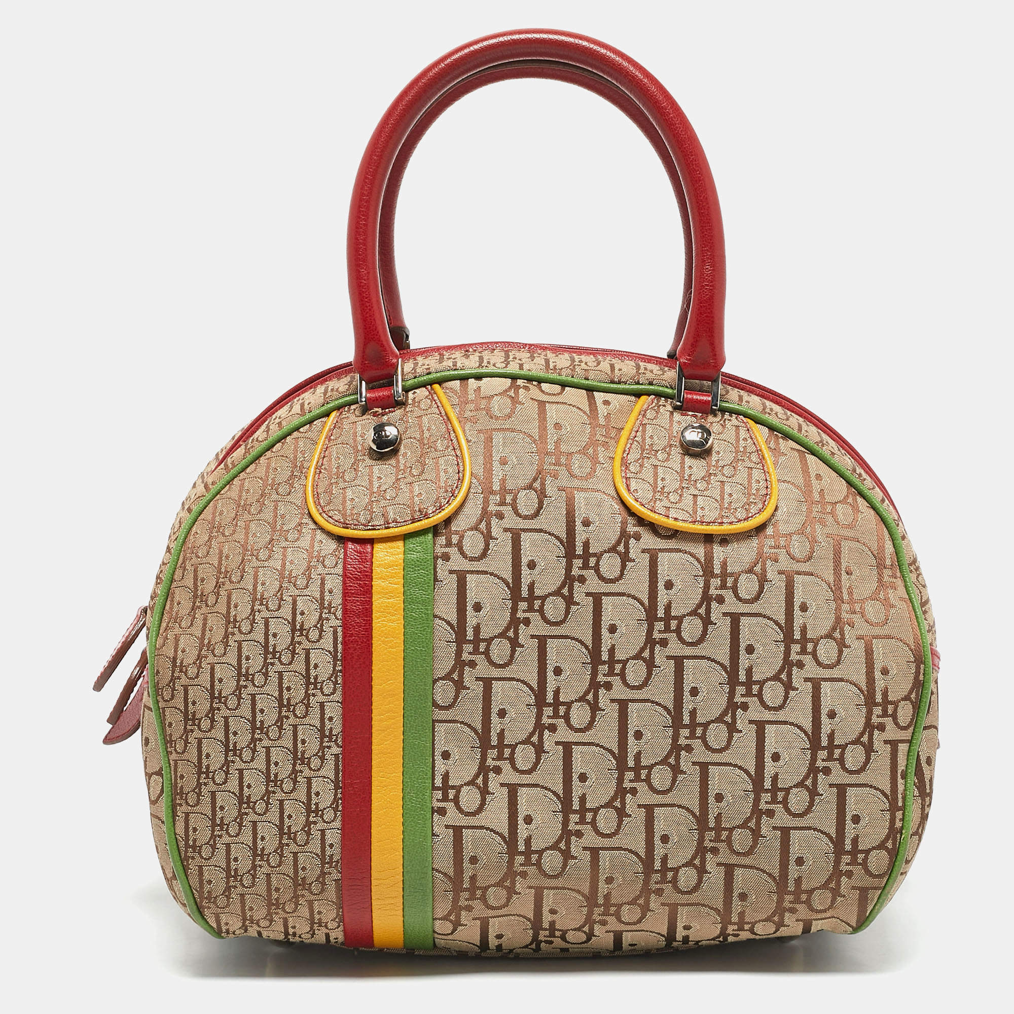 Pre Owned Dior Multicolor Oblique Canvas and Leather Trotter Rasta Bowler Bag