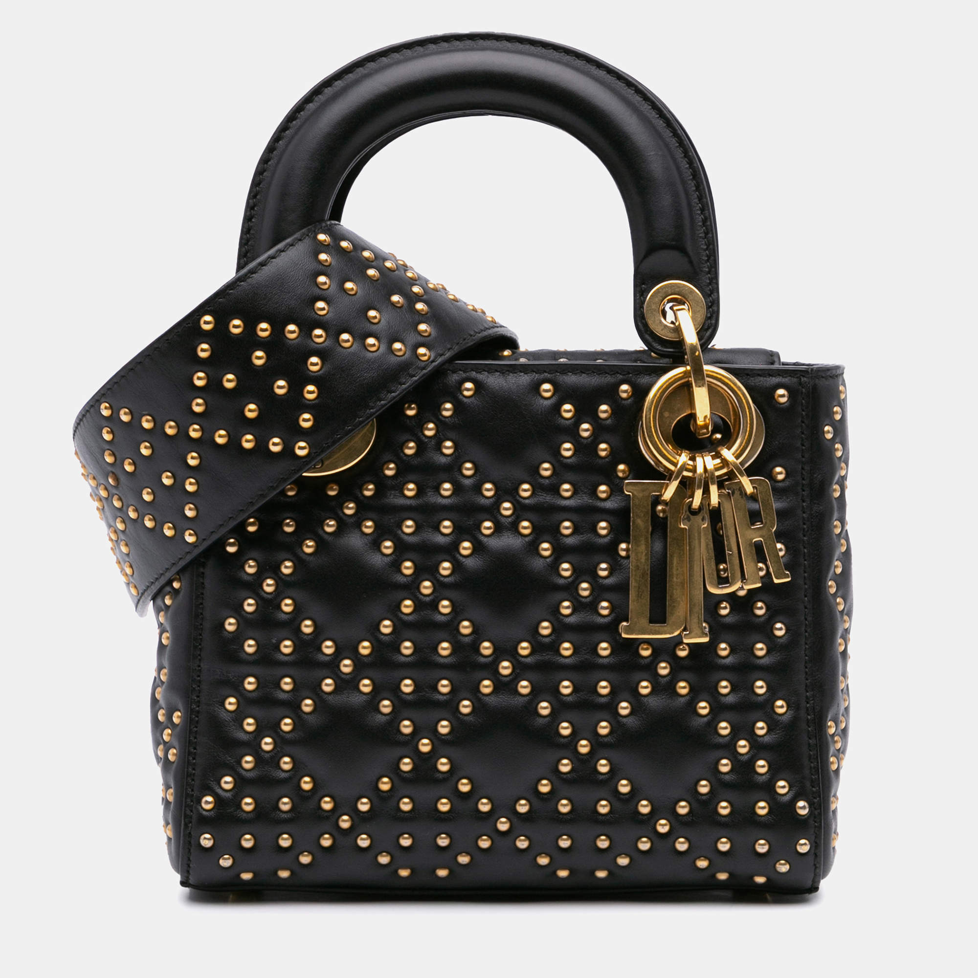 Dior Black Mini Lambskin Cannage Studded Supple Lady Dior Bag