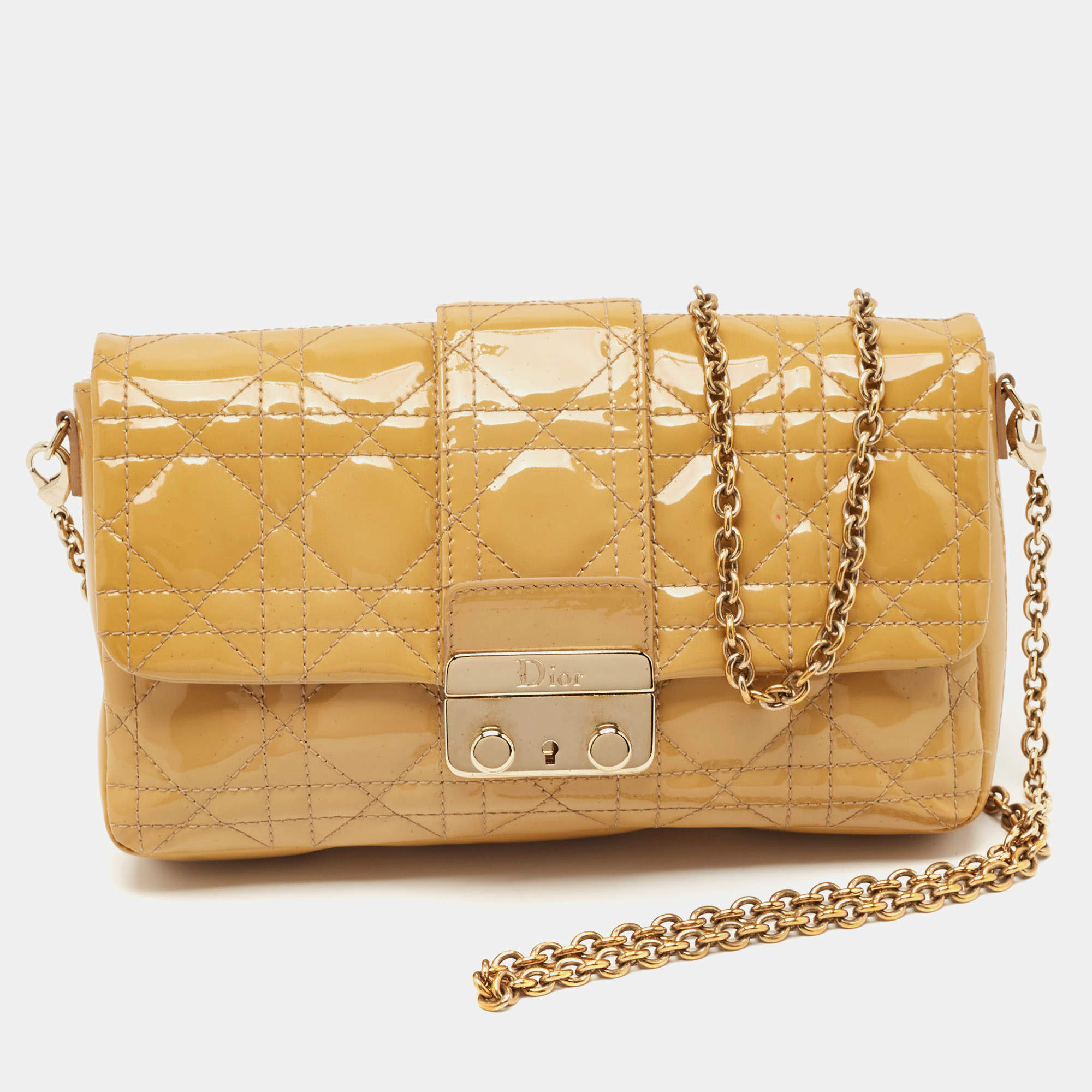 Dior Beige Cannage Patent Leather Miss Dior Promenade Chain Pouch