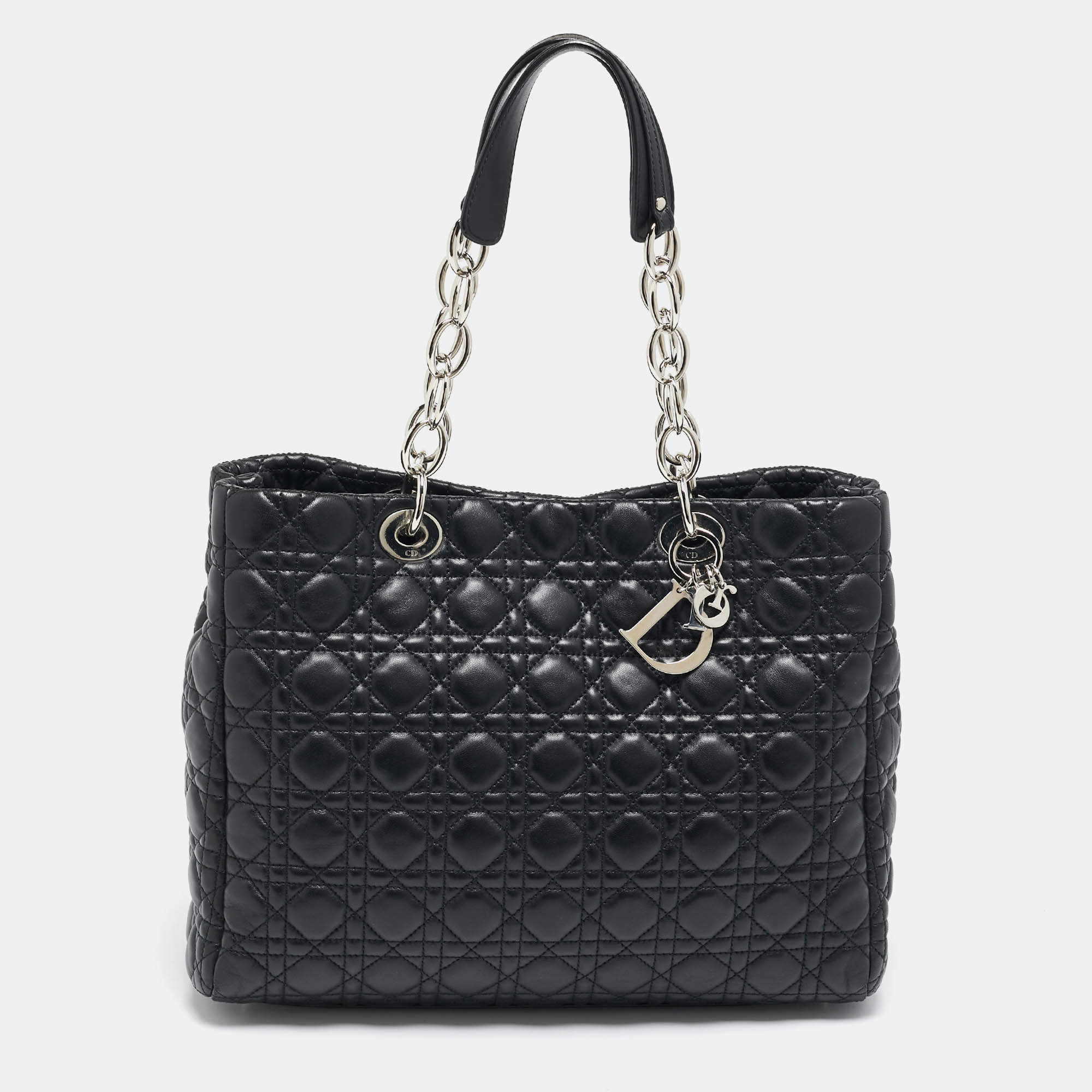 Pre Owned Dior Black Cannage Leather Large Soft Lady Dior Shopper Tote