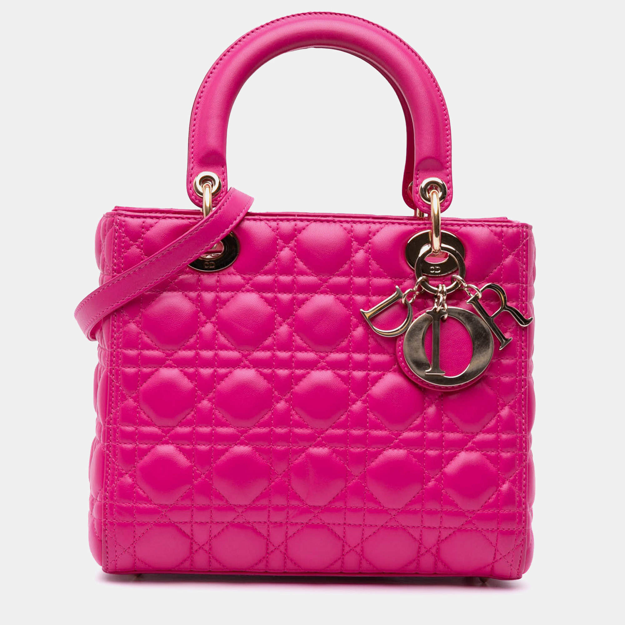 Dior Hot Pink Leather Medium Cannage Lady Dior Tote Bag