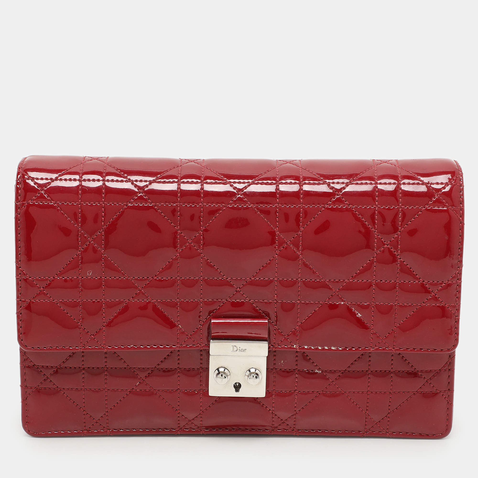 Dior Red Patent Leather Miss Dior Wallet On Chain Pouch