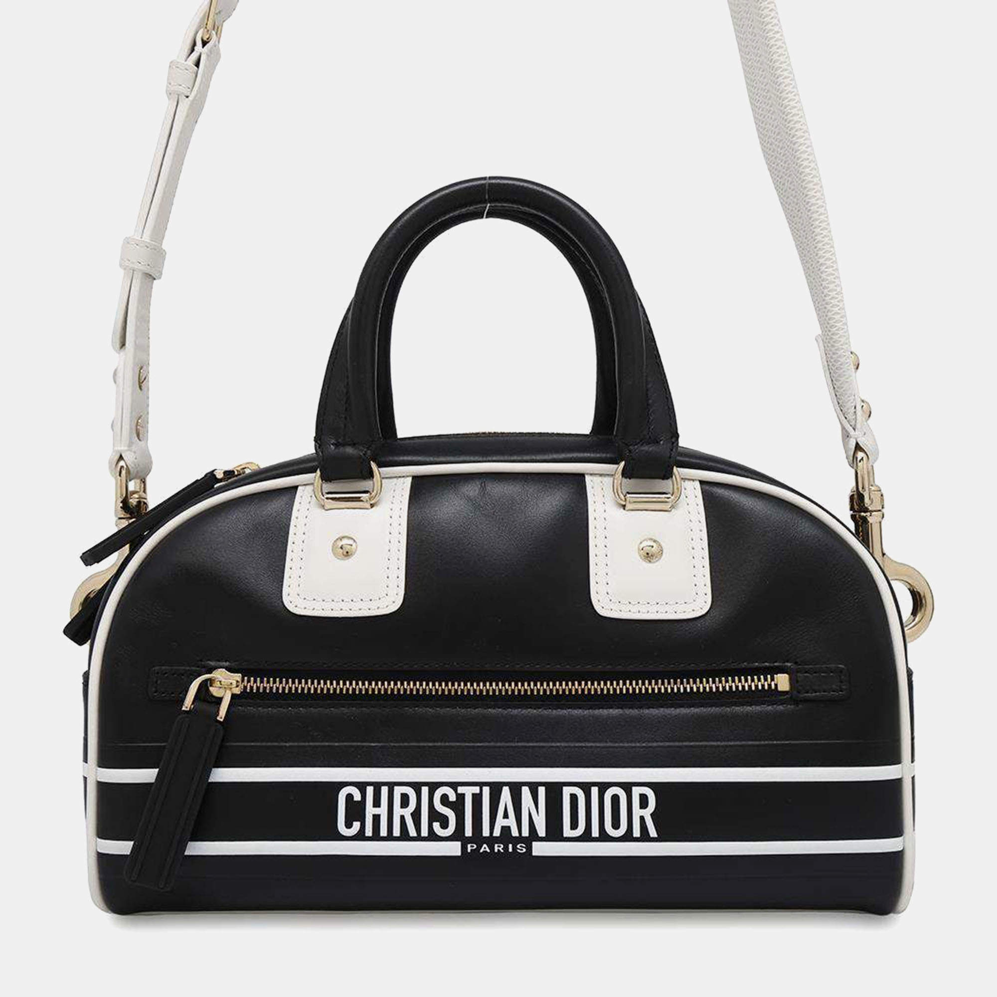 Dior Vibe Classic Bowling Bag Black/White Leather Size Small