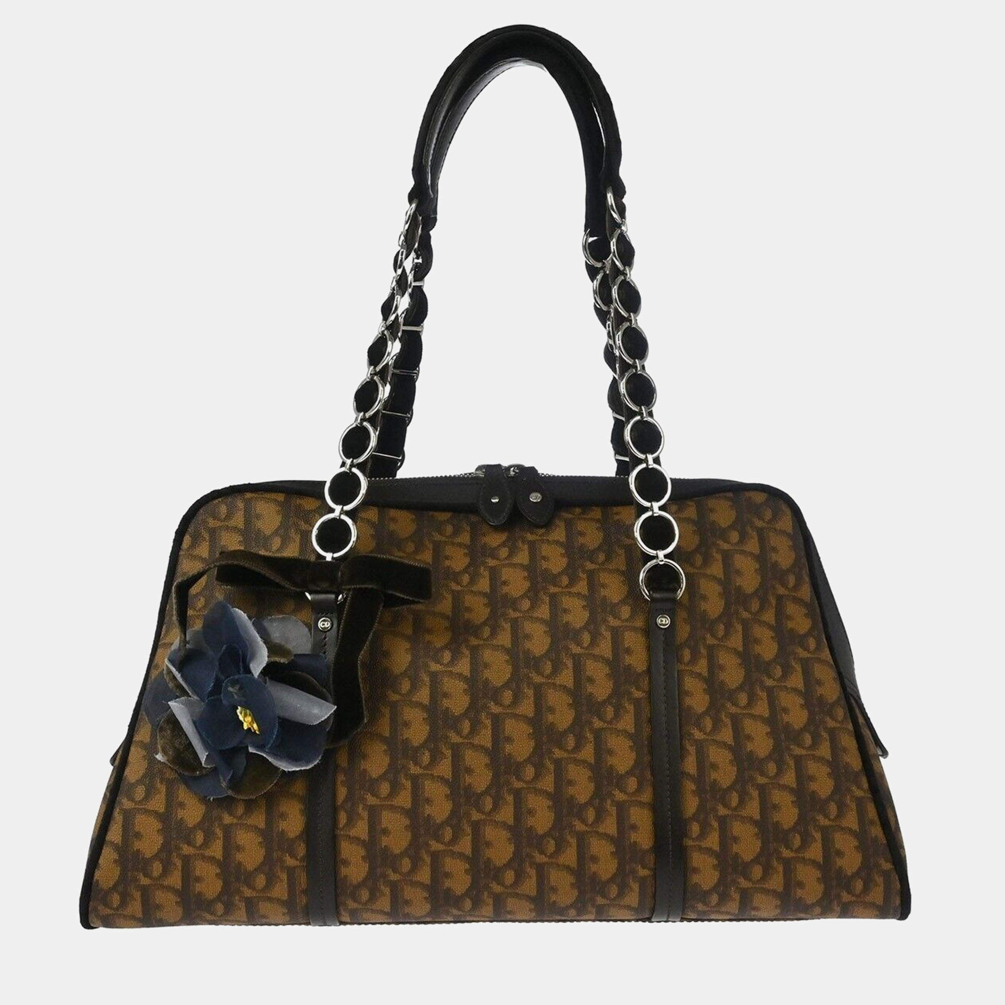 Dior Brown Canvas Romantic Trotter Handbag