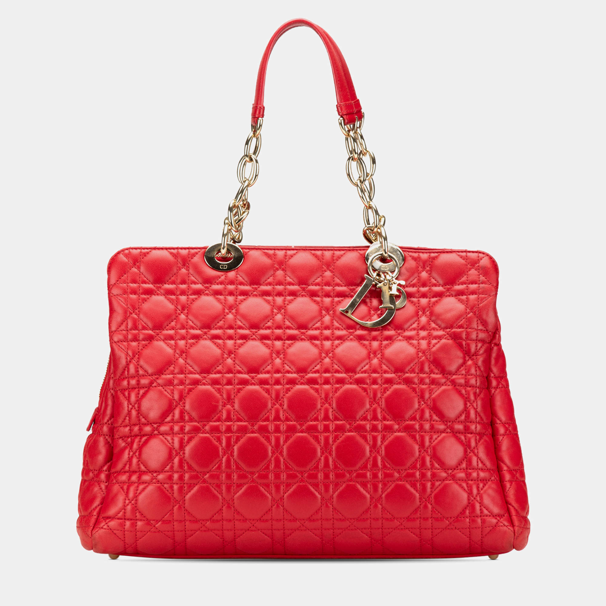 Dior Red Large Lambskin Cannage Soft Zipped Shopping Tote