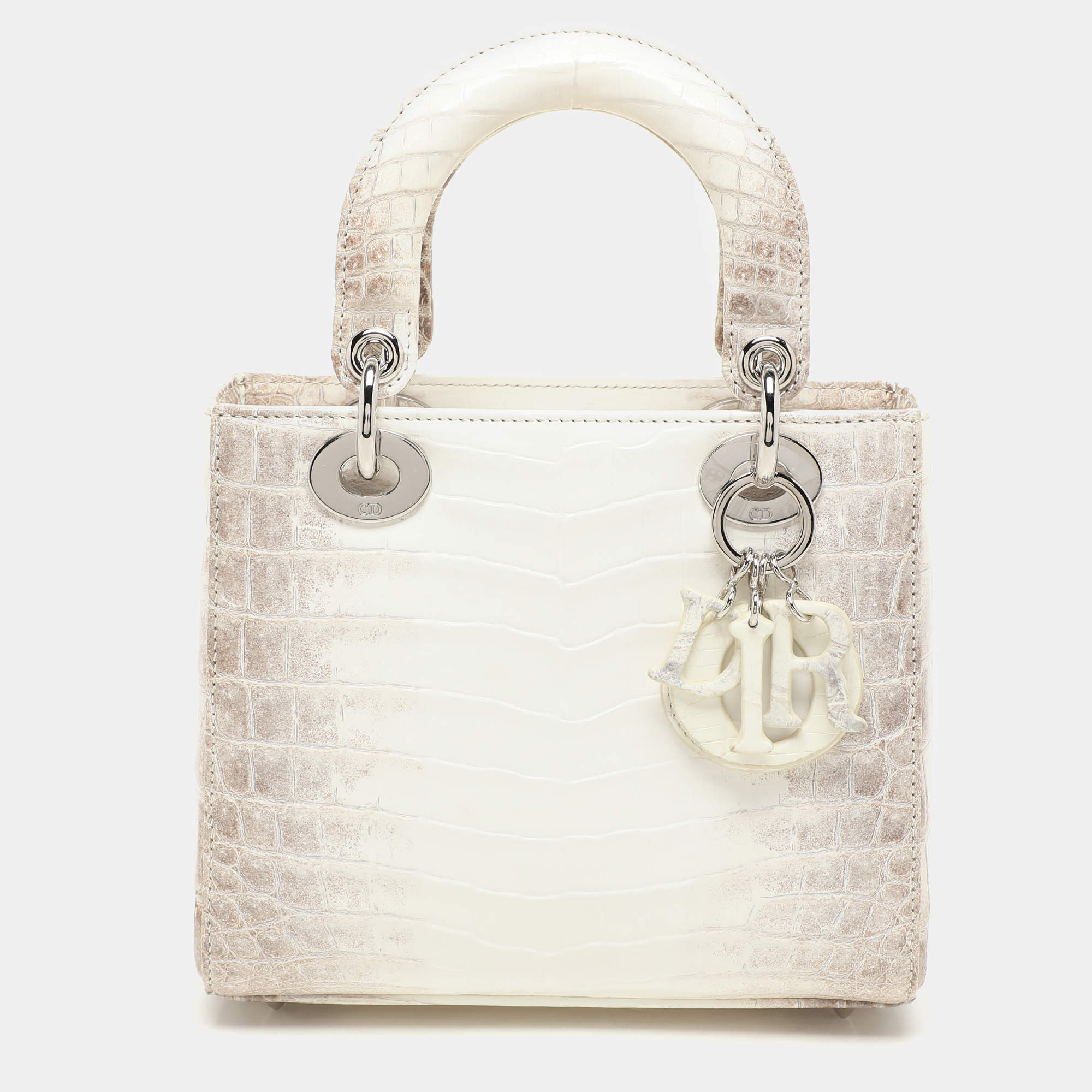 Dior White/Brown Himalayan Crocodile Small Lady Dior Tote