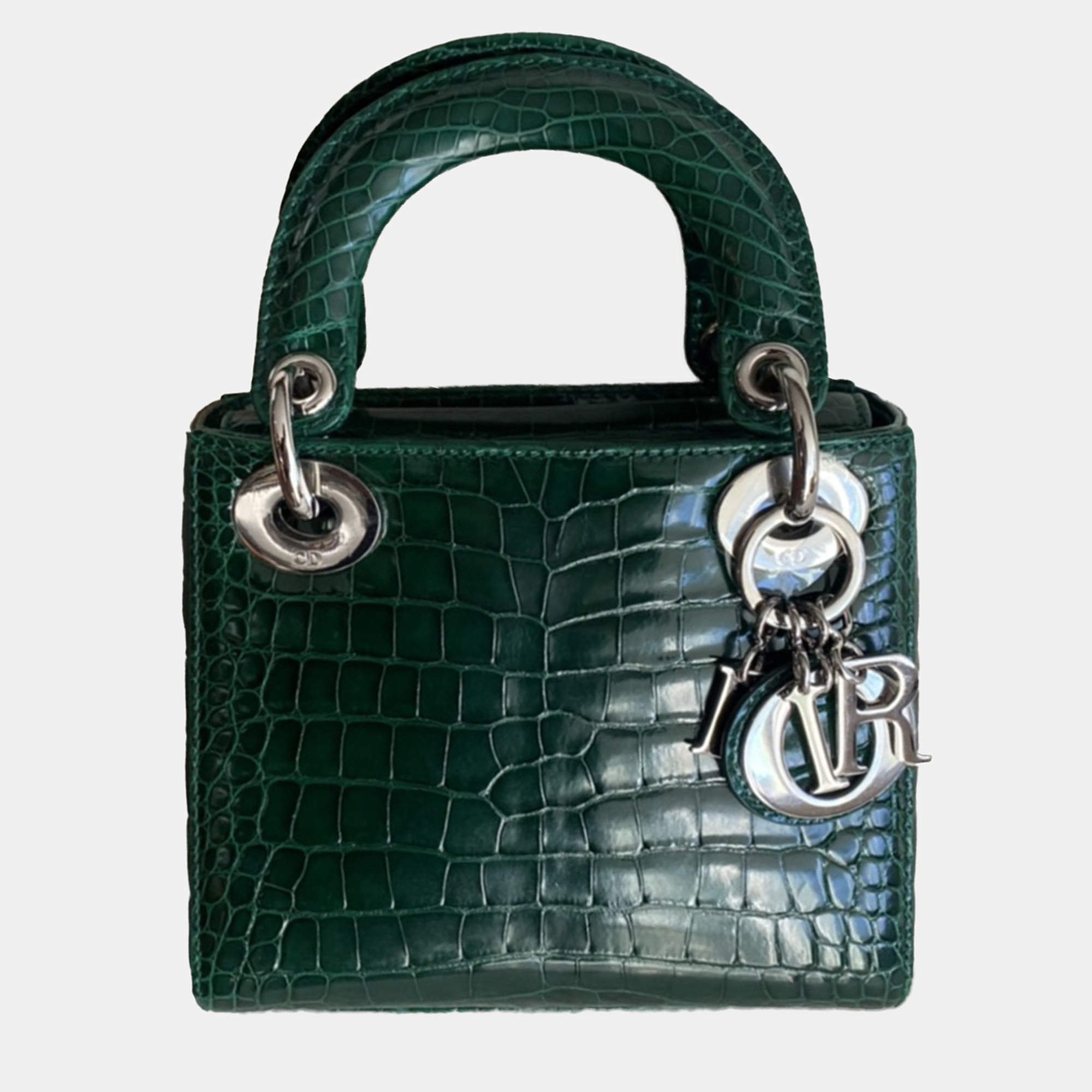 Dior Lady Dior Medium Bag Emerald Green Shiny Crocodile Leather