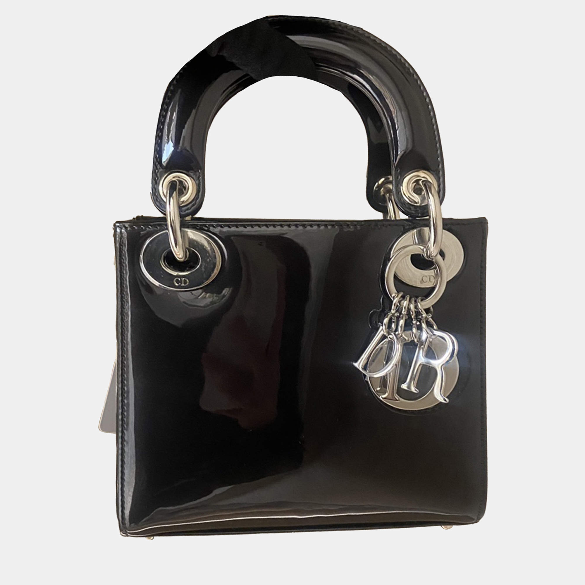 مملوكة مسبقًا Dior Lady Dior Mini Bag Black & Grey Patent Leather