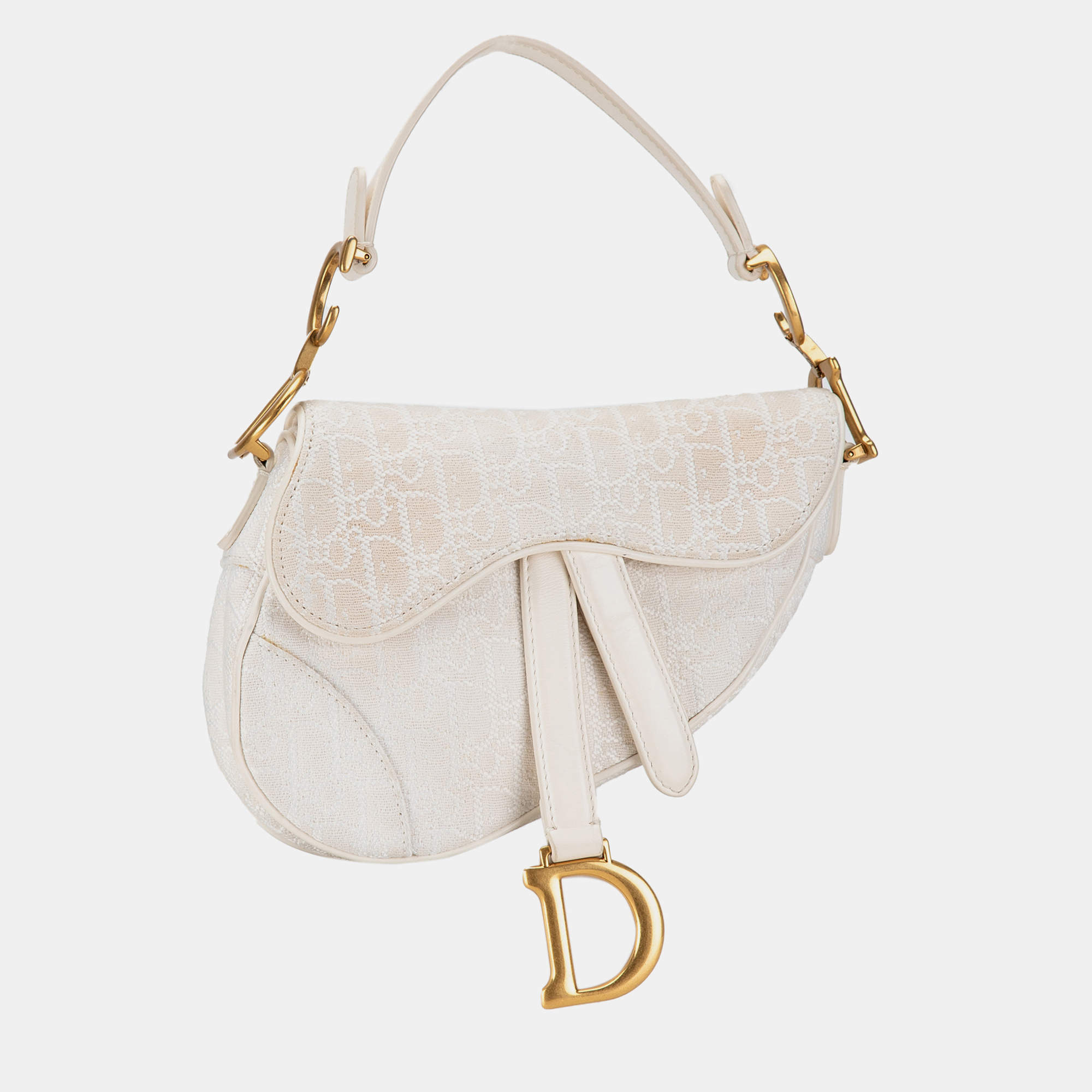 Dior White Mini Oblique Canvas Saddle Bag Bag