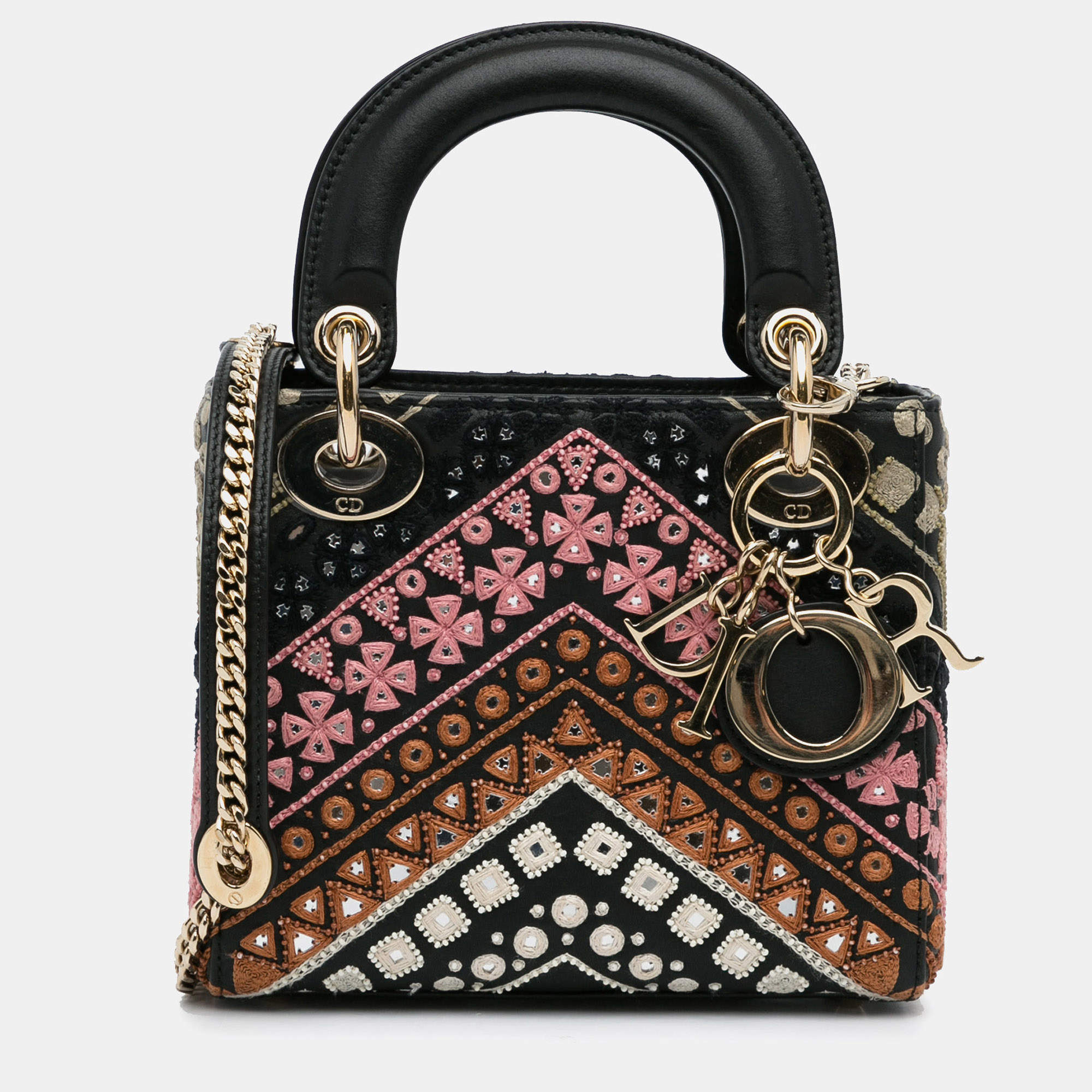 Dior Black Mini Calfskin Embroidered Lady Dior