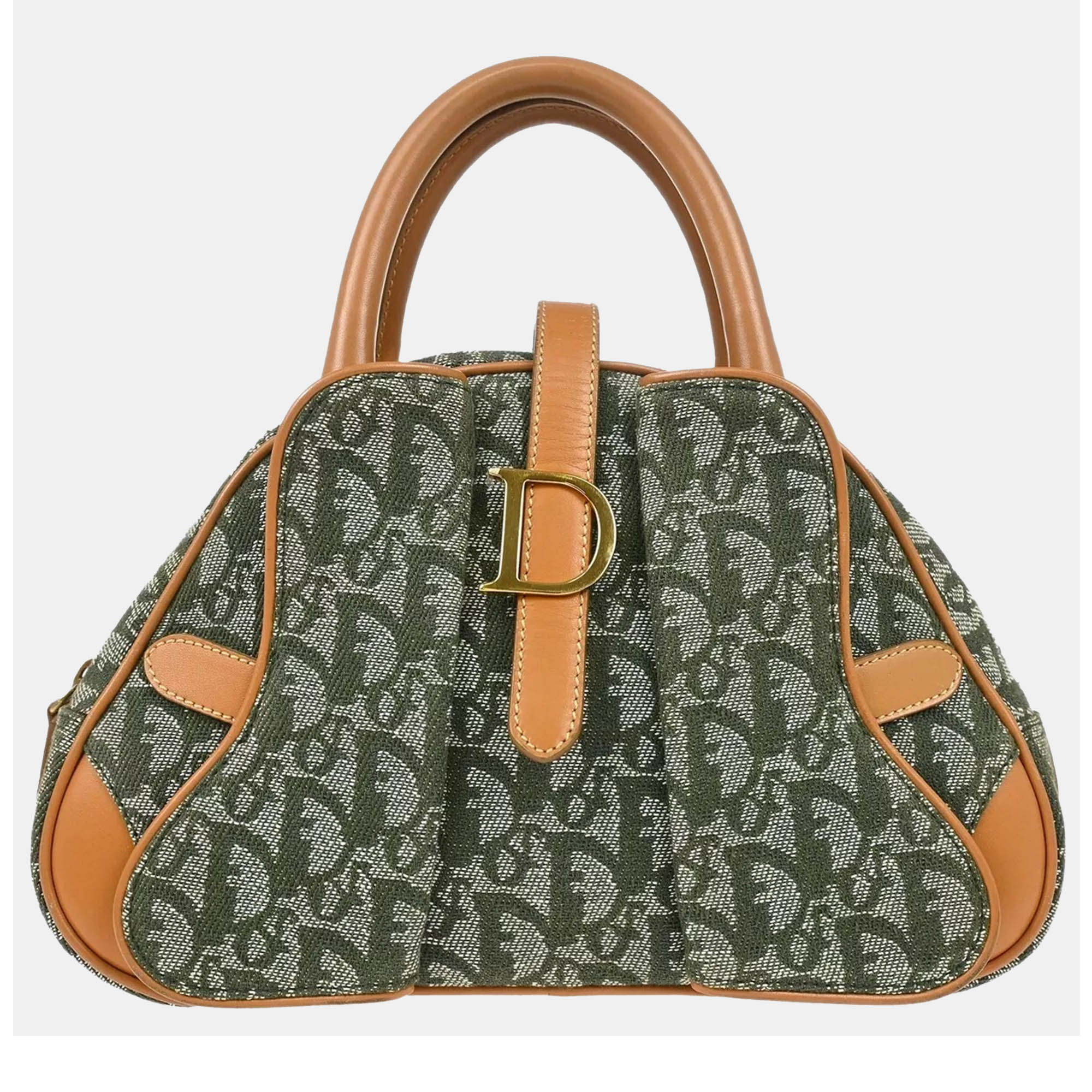 Pre Owned Dior Green Canvas Double Saddle Trotter Handbag