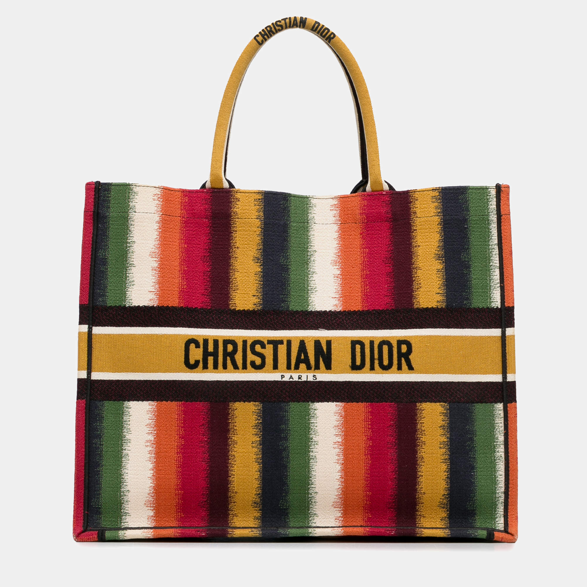 Dior Yellow Large Striped Book Tote