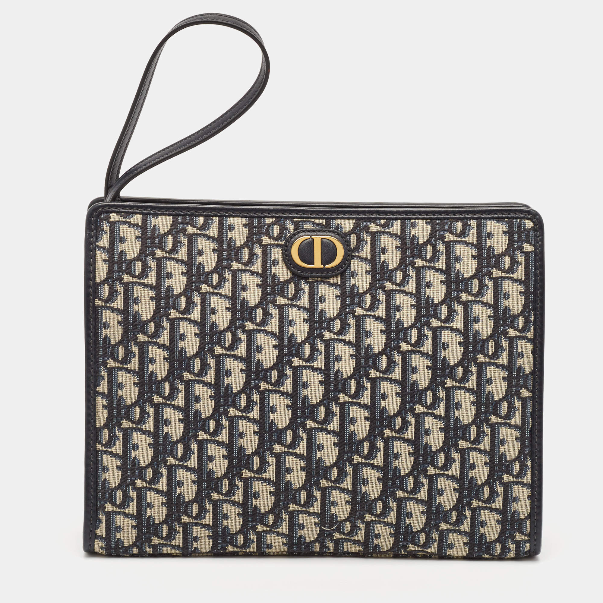Pre Owned Dior Navy Blue Oblique Jacquard Canvas 30 Montaigne Pouch