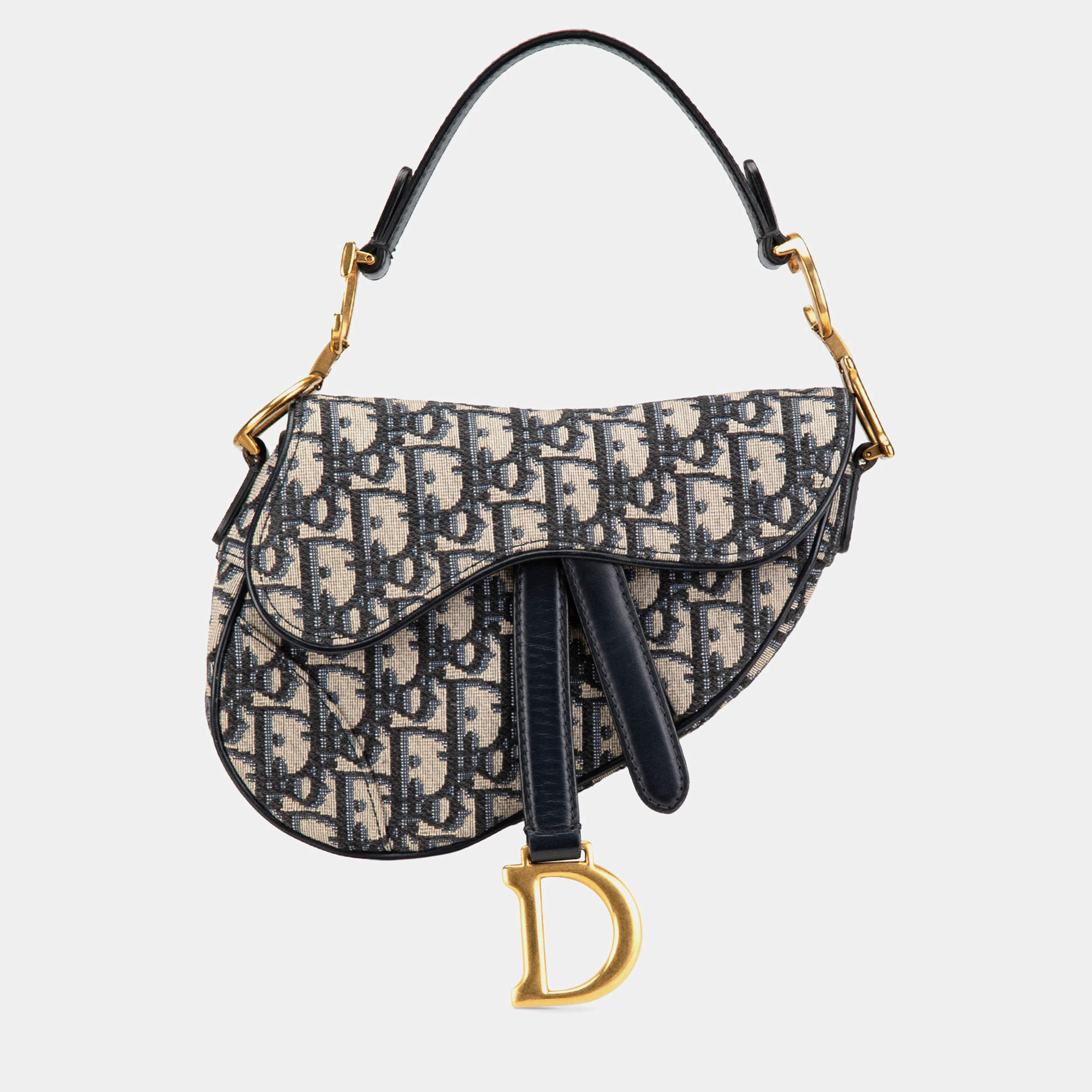 Dior Navy Blue Mini Oblique Canvas Saddle Bag